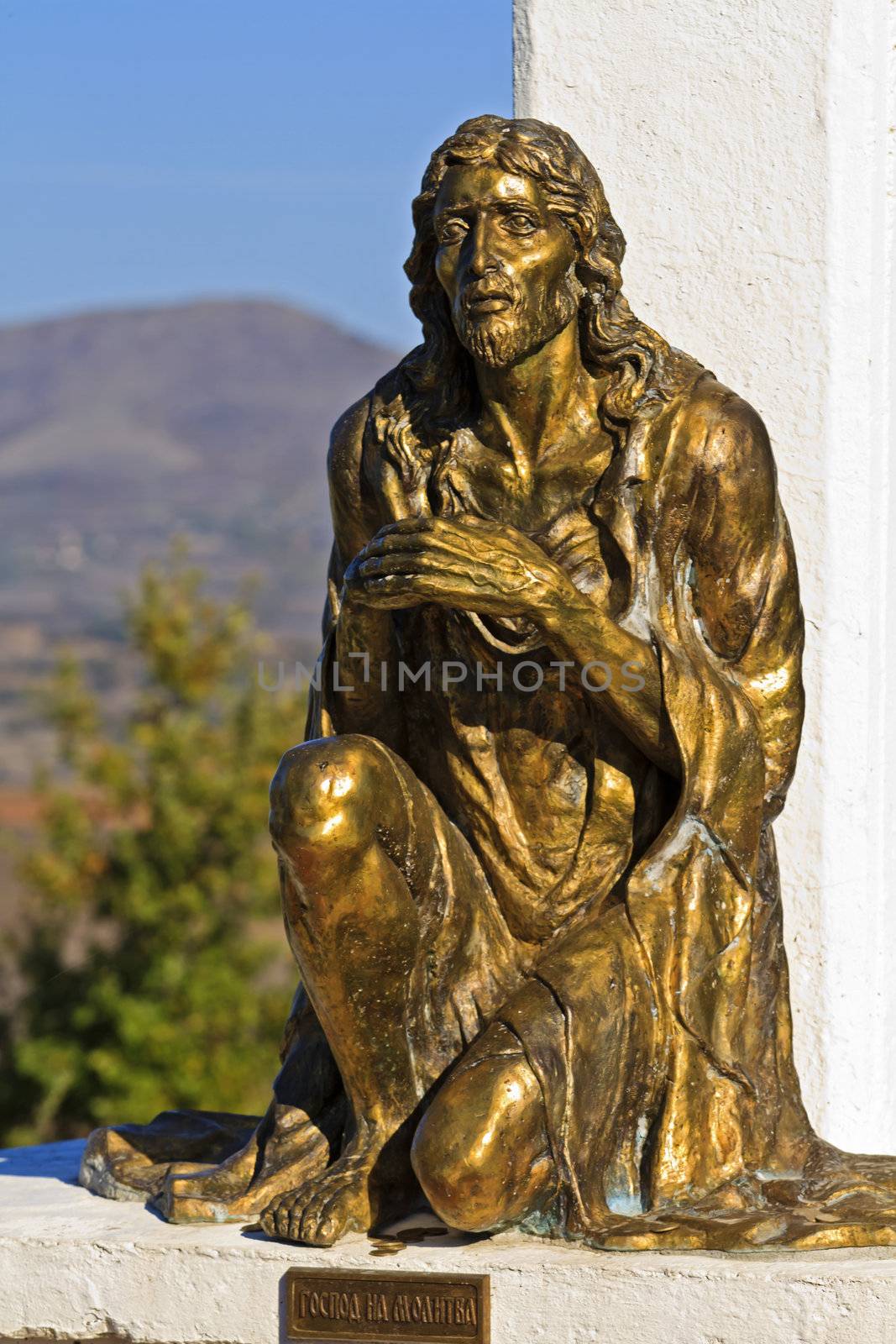 Statue of Jesus Christ praying, in Orthodox church in Macedonia