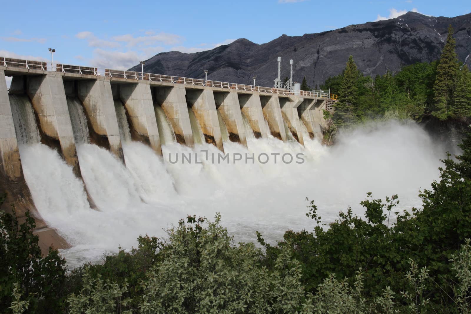 Spillway of a hydro electric dam in full flood