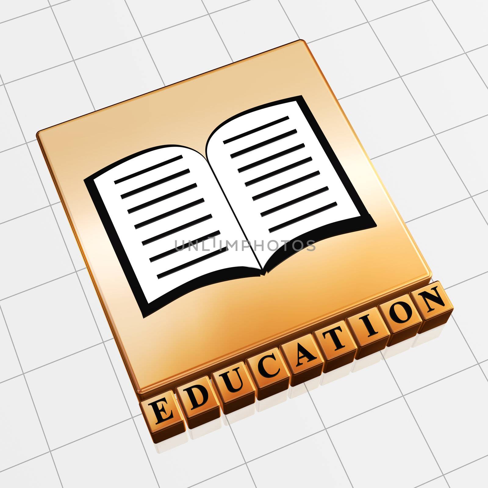 golden cubes with text education and book symbol