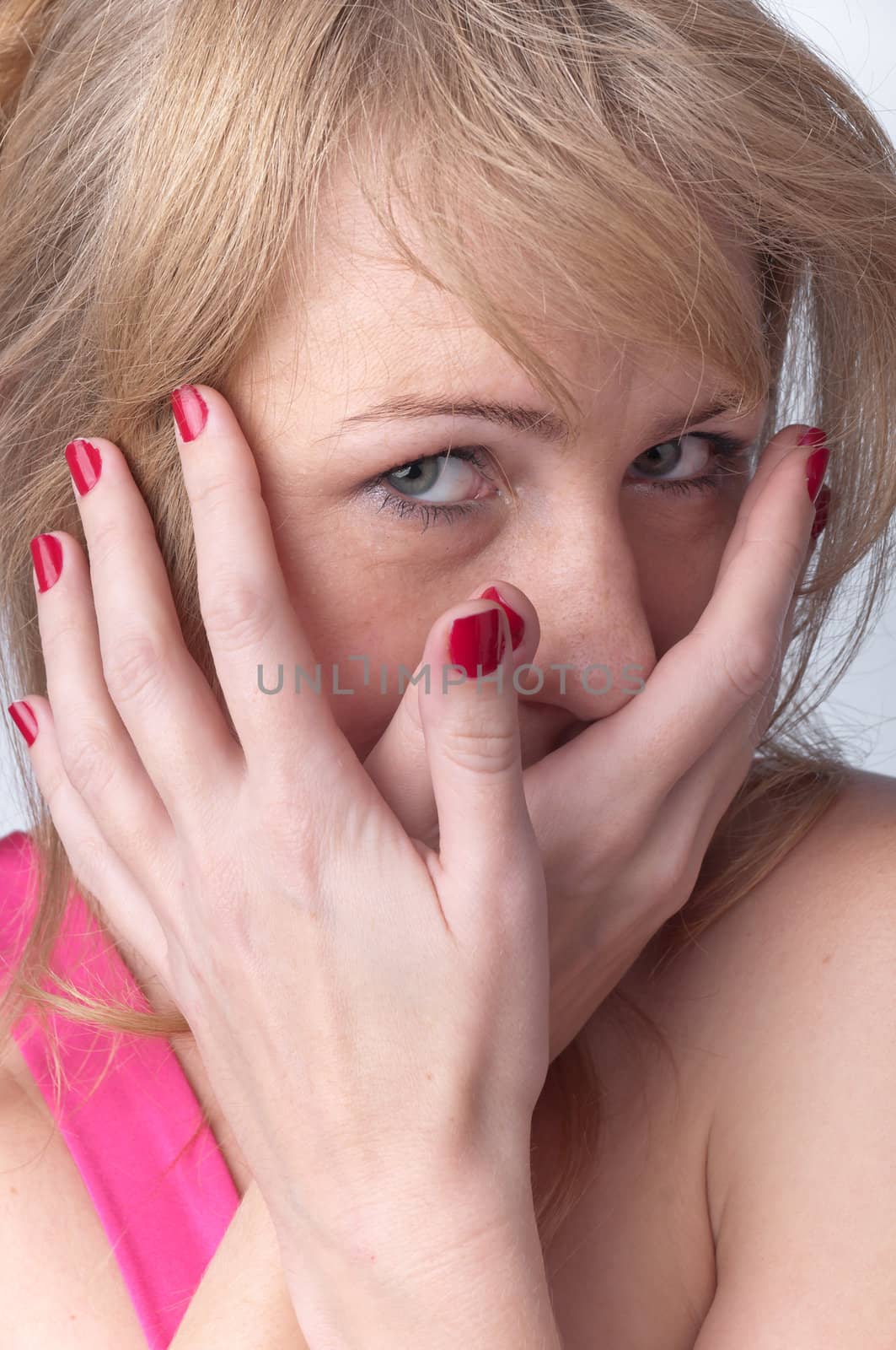 Portrait of the young and beautiful girl which the head is ill