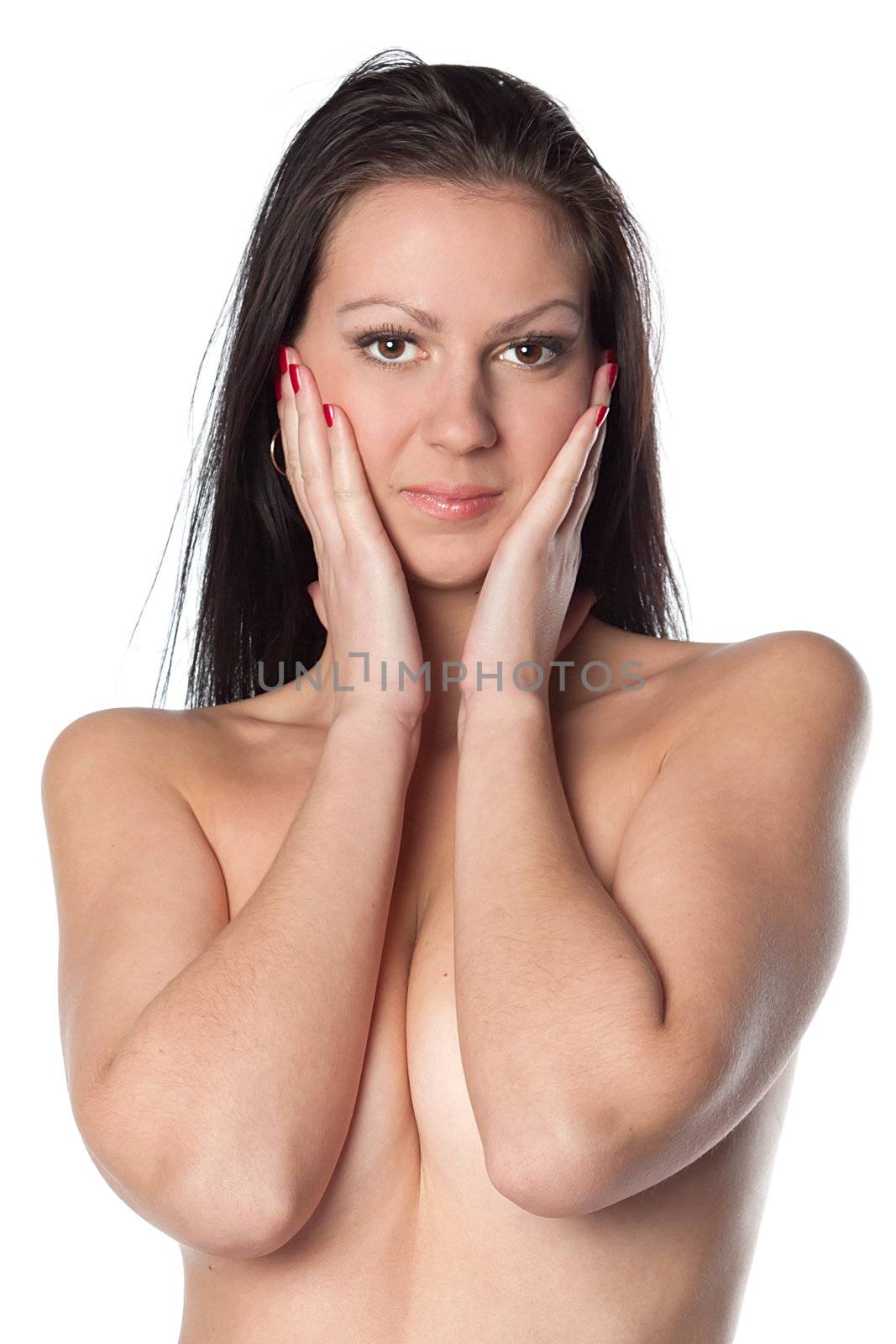Portrait of the young and beautiful girl with naked shoulders