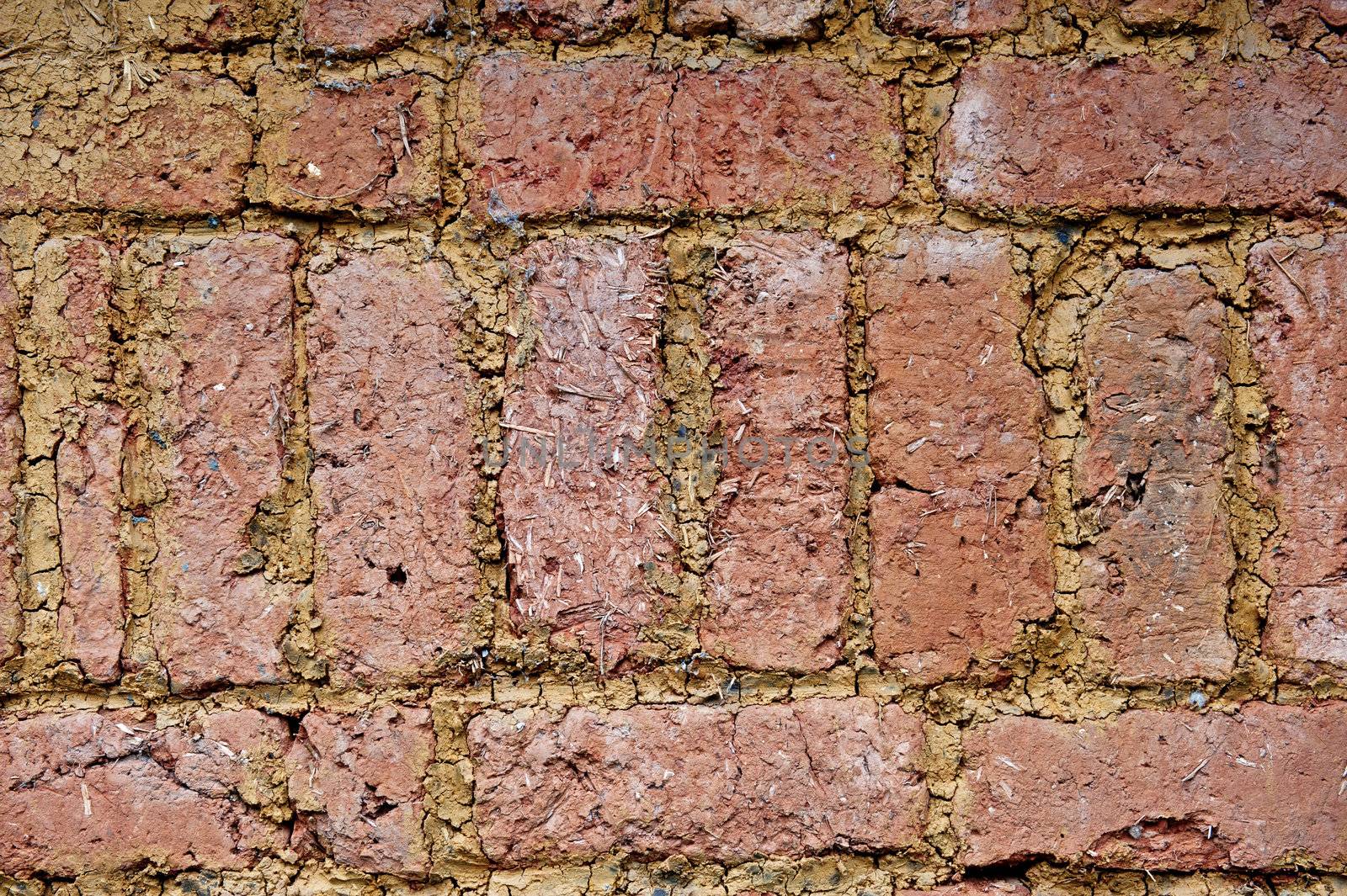 Textures of adobe exterior wall of the old house