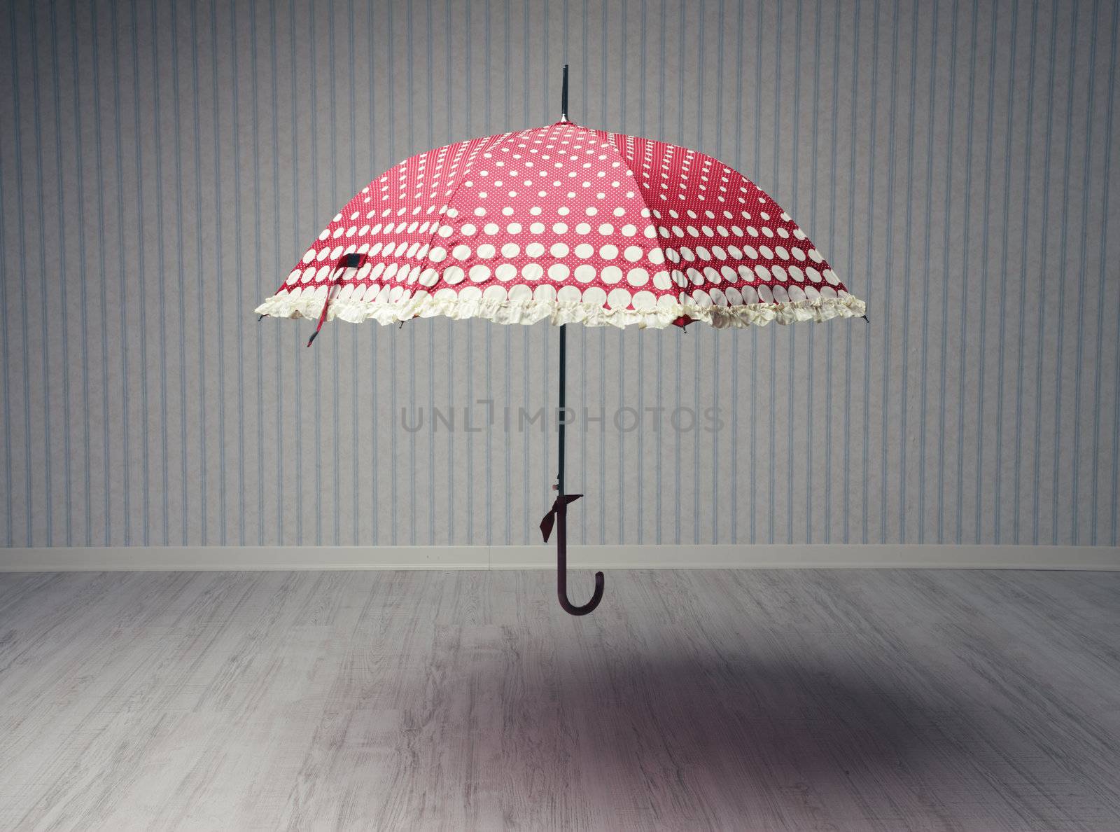 magical umbrella in an empty room