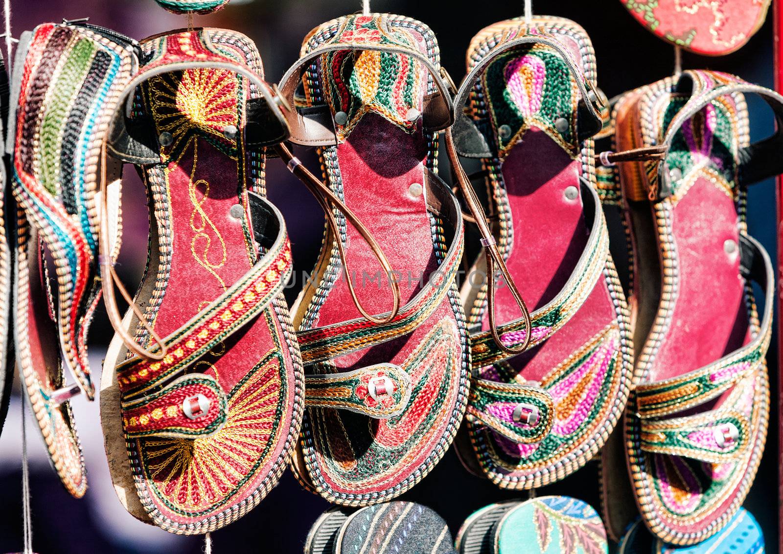 Colorful traditional shoes for sale in Rajasthan. India, Asia