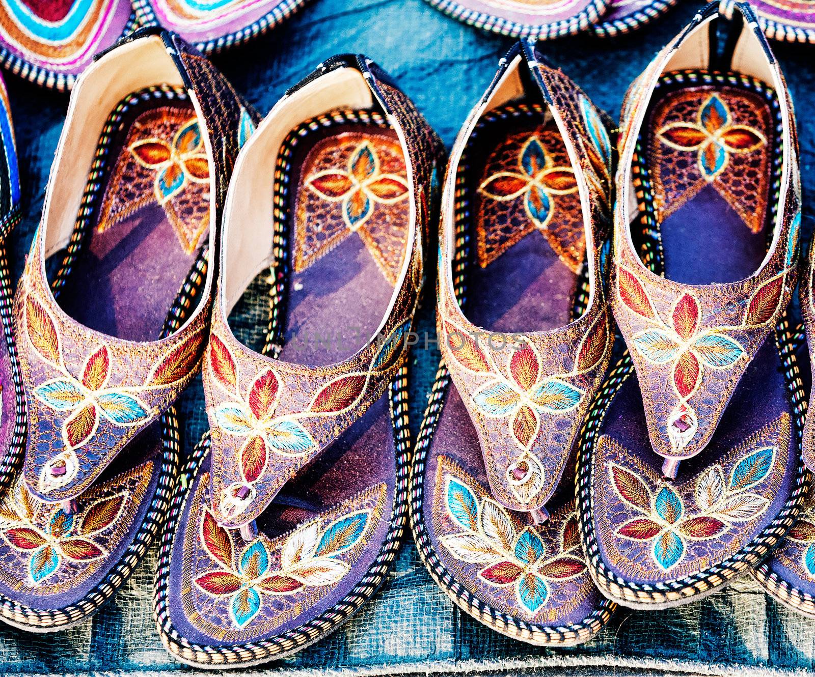 Colorful traditional shoes for sale in Rajasthan. India, Asia