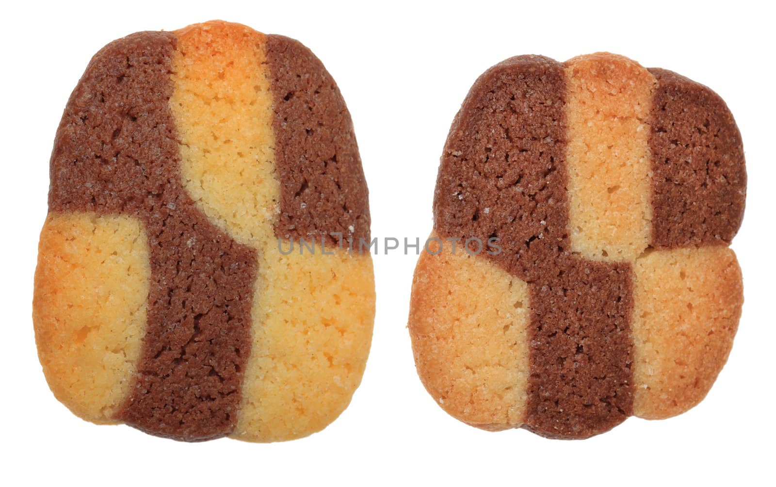 Two tasty biscuits isolated against a white background.
