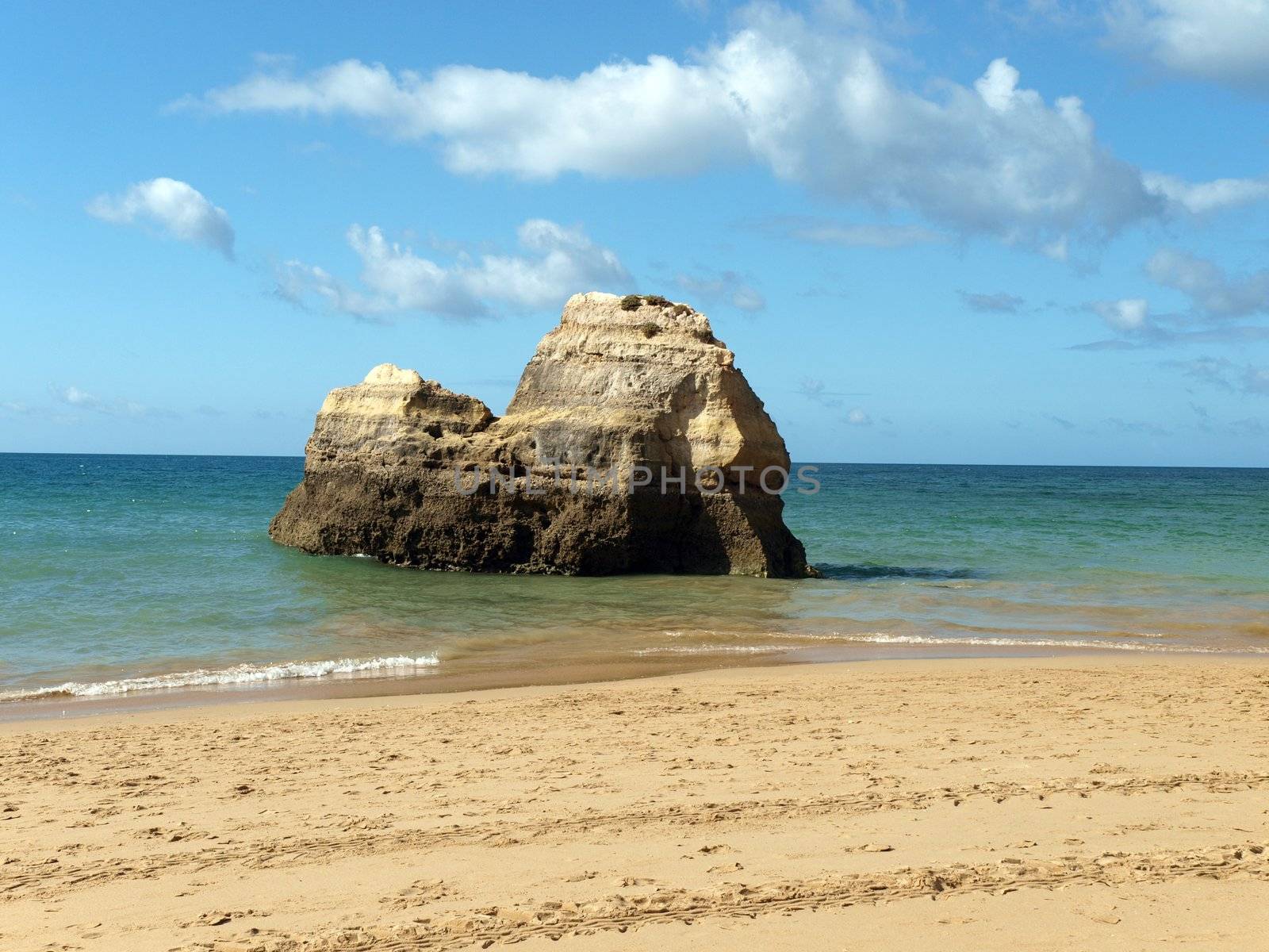 Beach of Praia de Rocha in Portimao, Algarve, Portugal