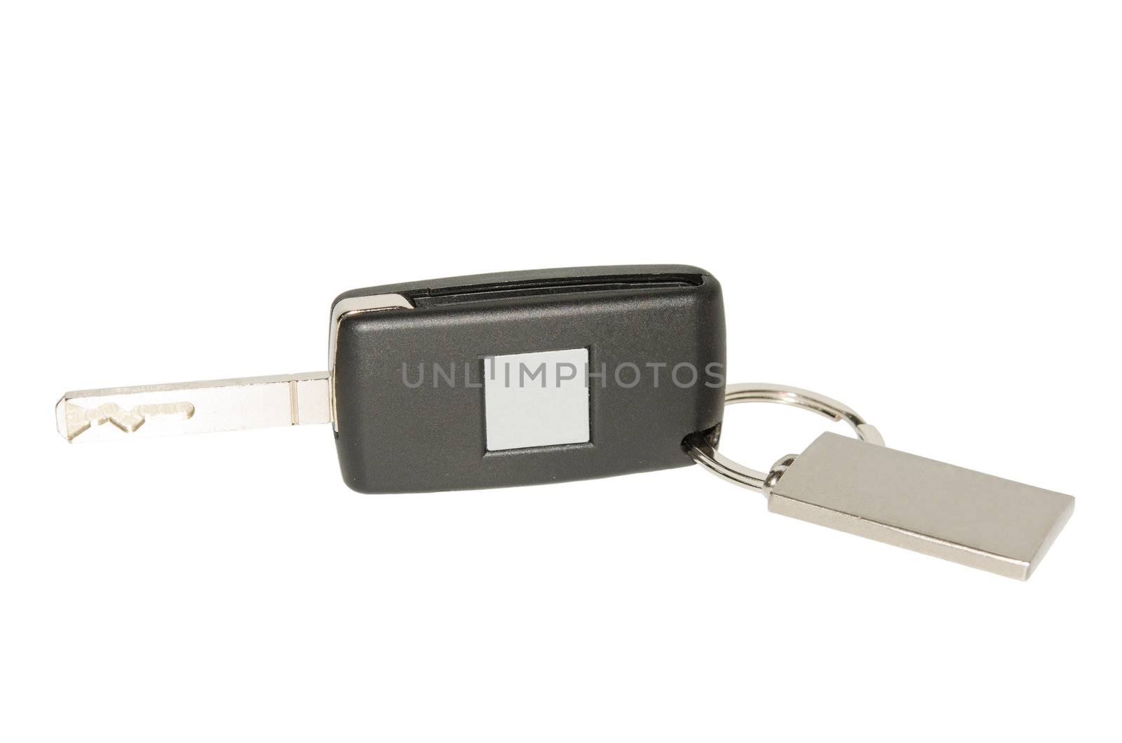 Folding car key with blank plate and nameplate isolated on white background