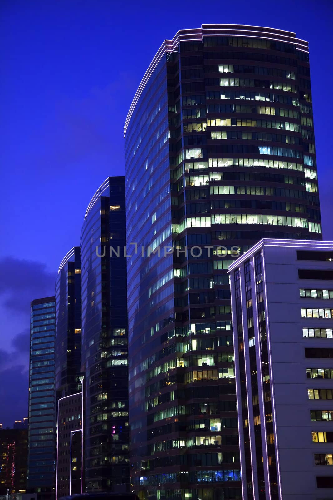 Kowloon Modern Buildings Hong Kong at Night