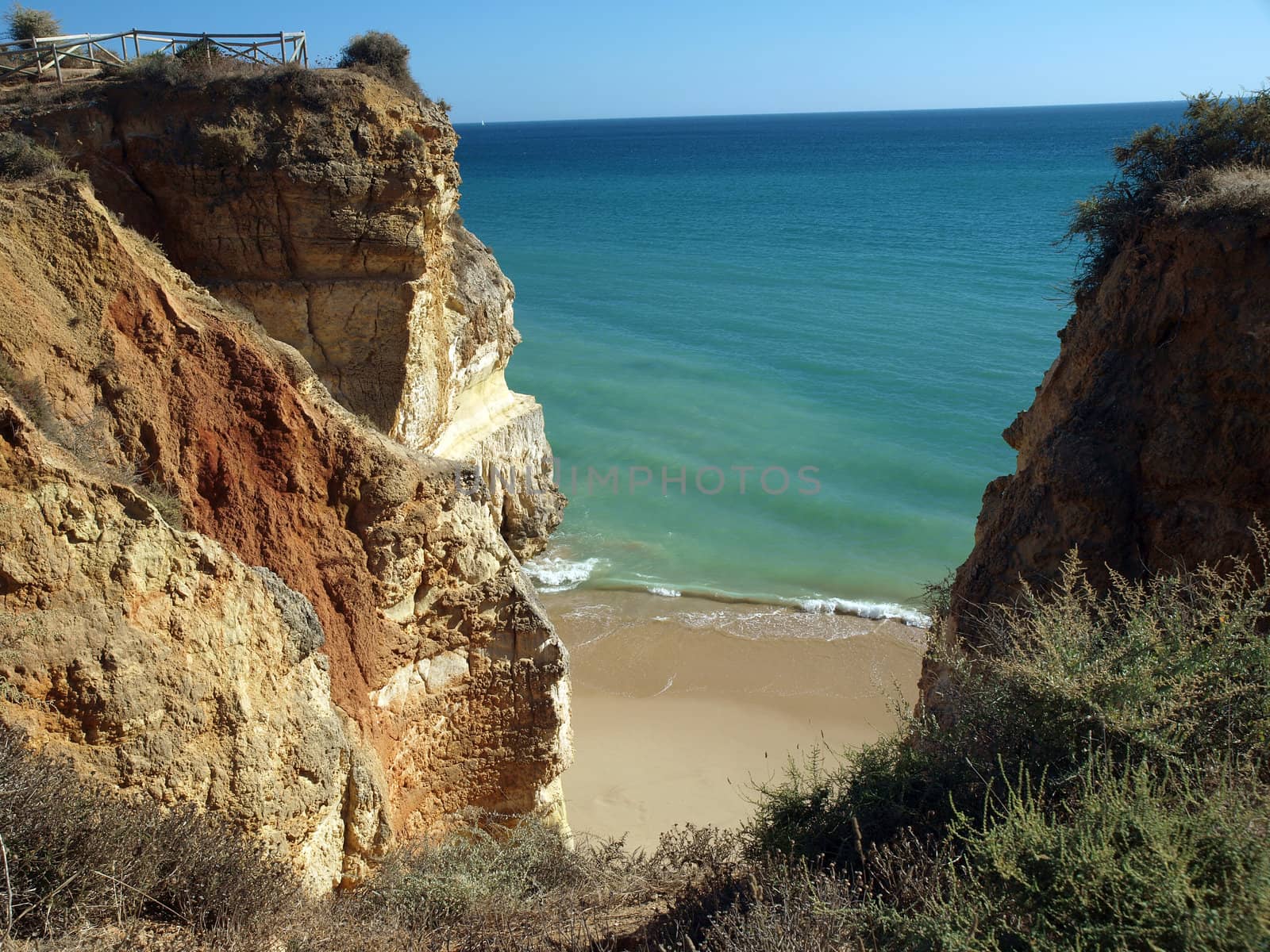 Colorful rock cliffs of the Algarve in Portugal
