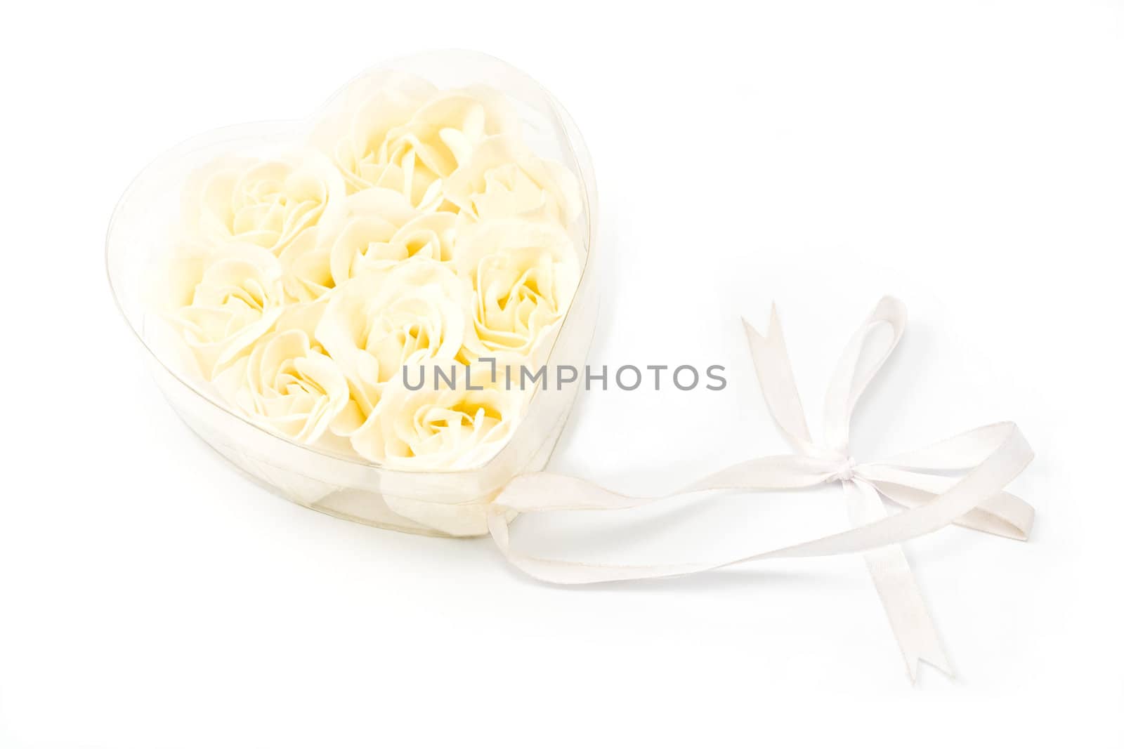 White Roses in transparent heart with ribbon