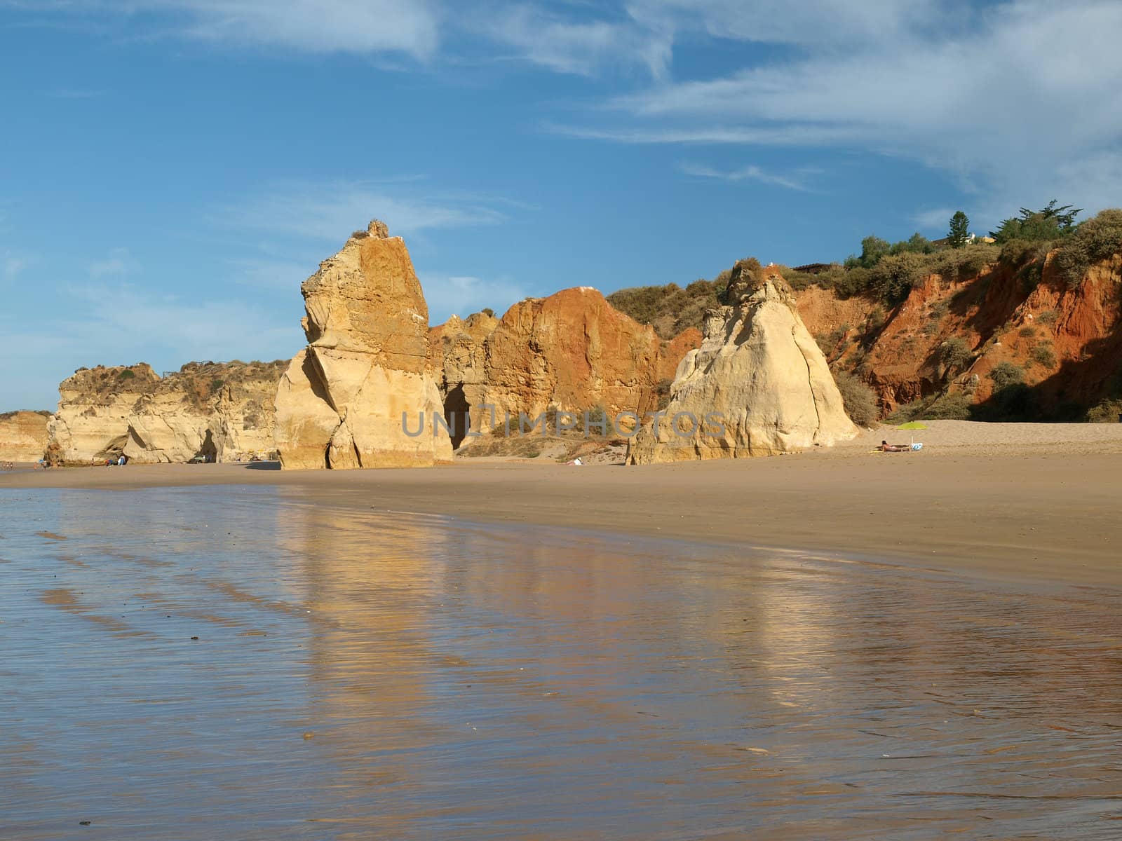 Colorful rock cliffs of the Algarve in Portugal