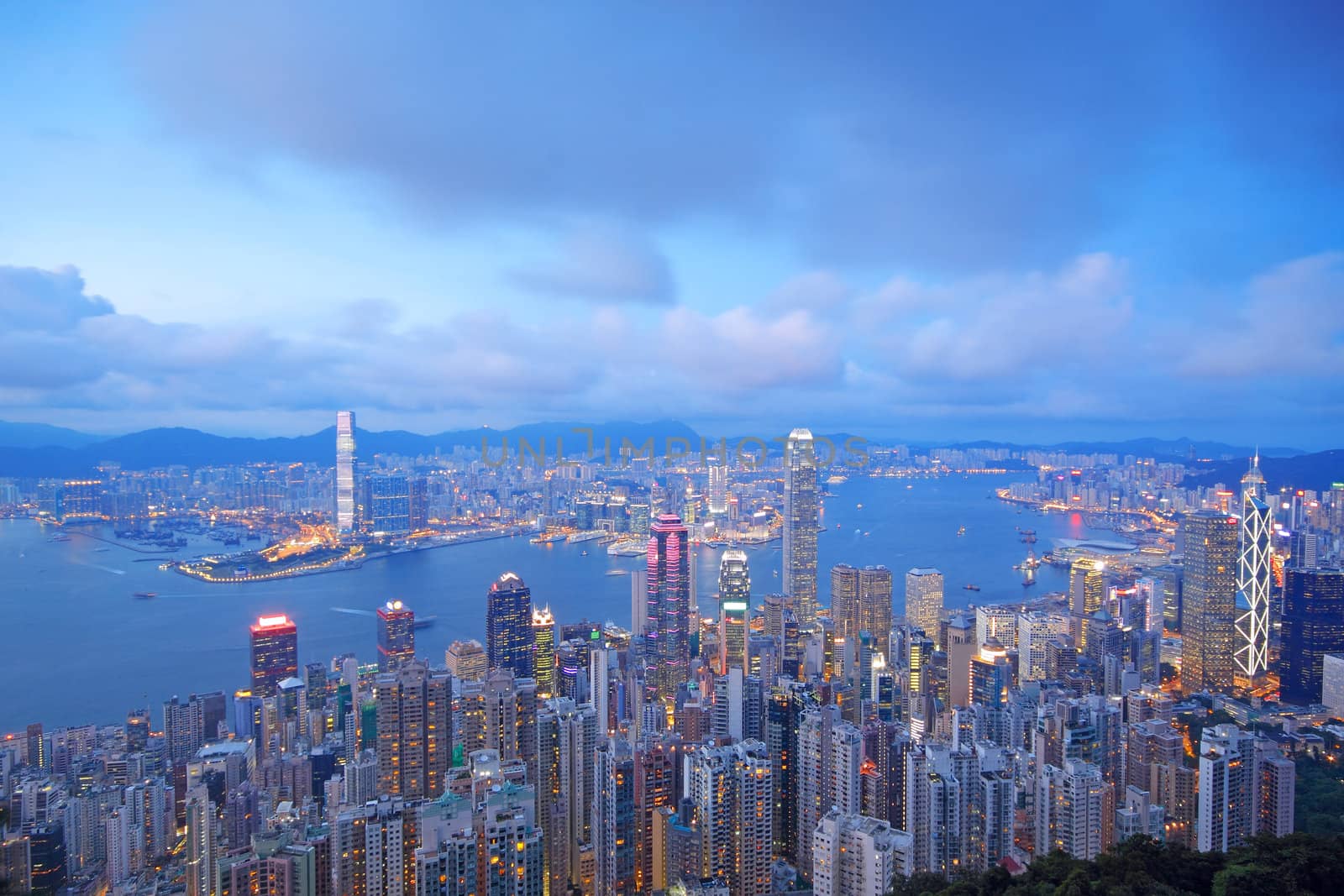 sunset of cityscape in Hong Kong 