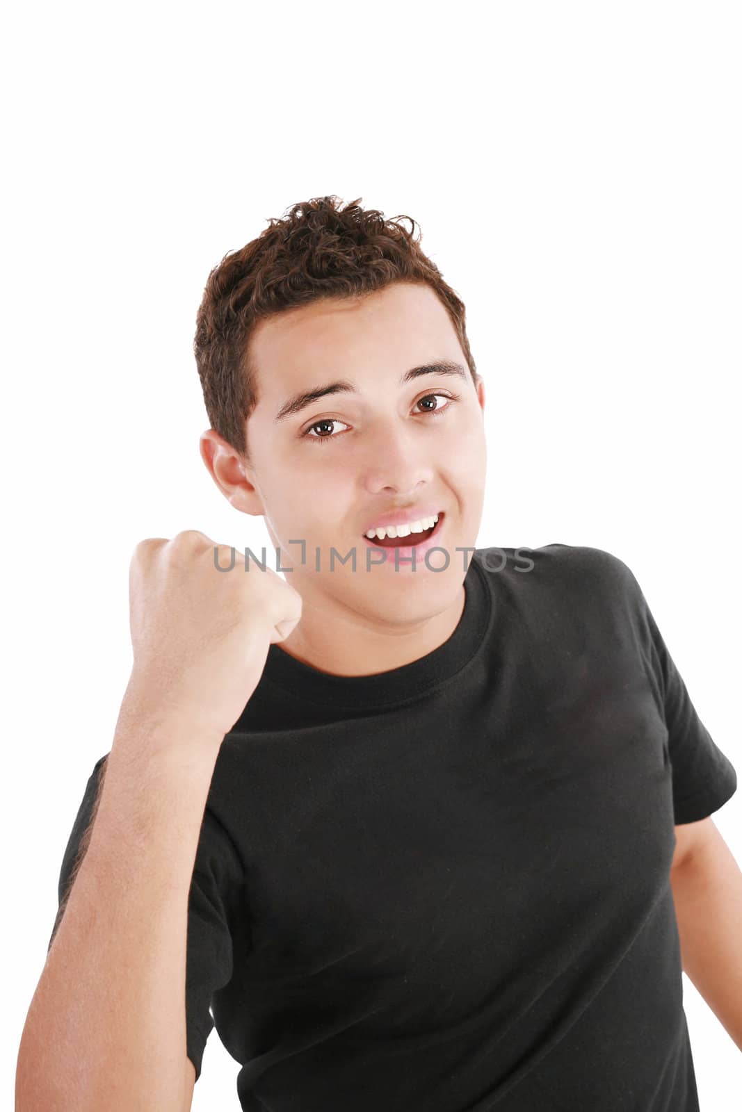 Portrait of an emotional young man. Isolated over white background.