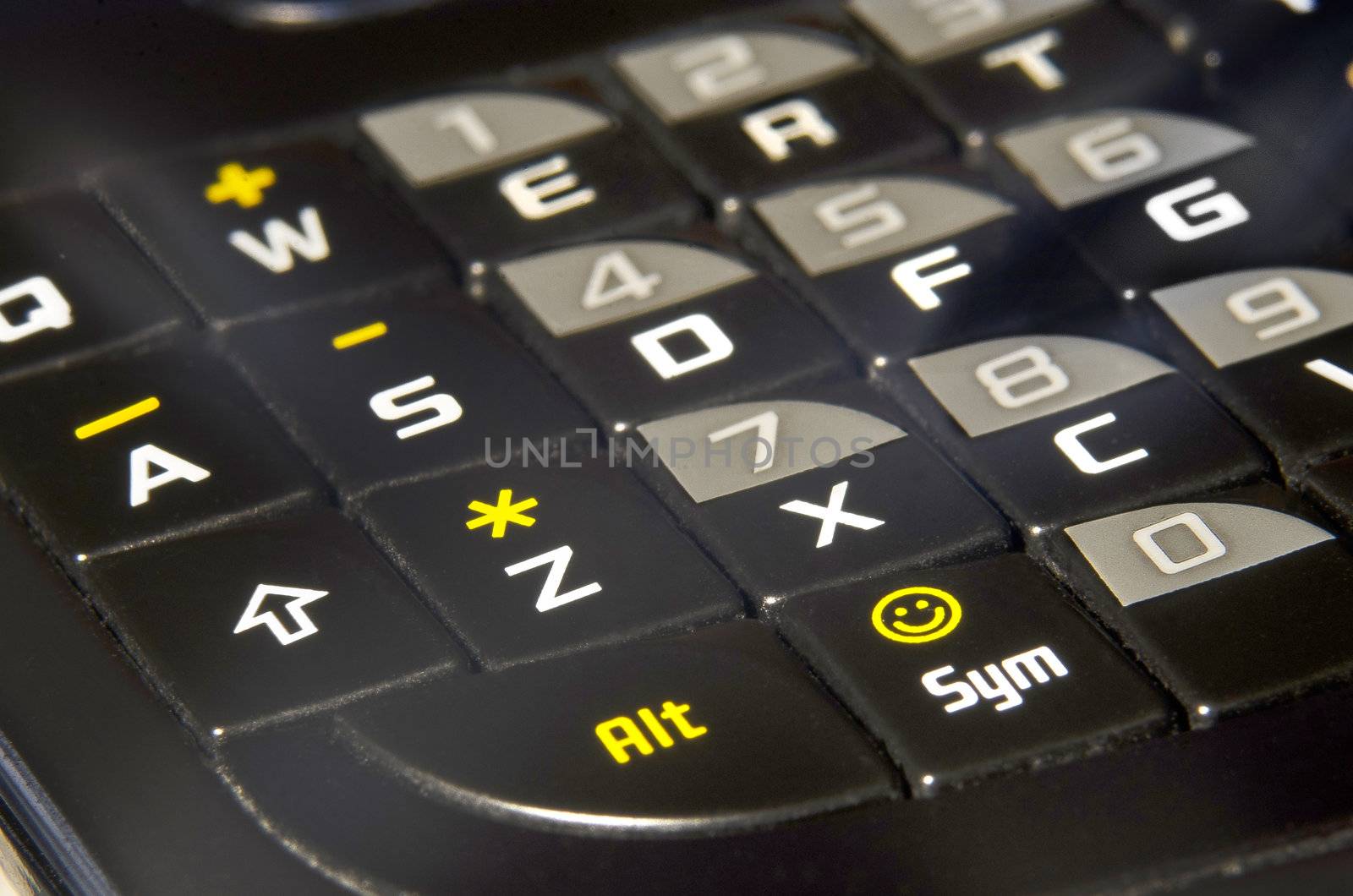 modern black PHA phone keyboard closeup soft focus ASDF
