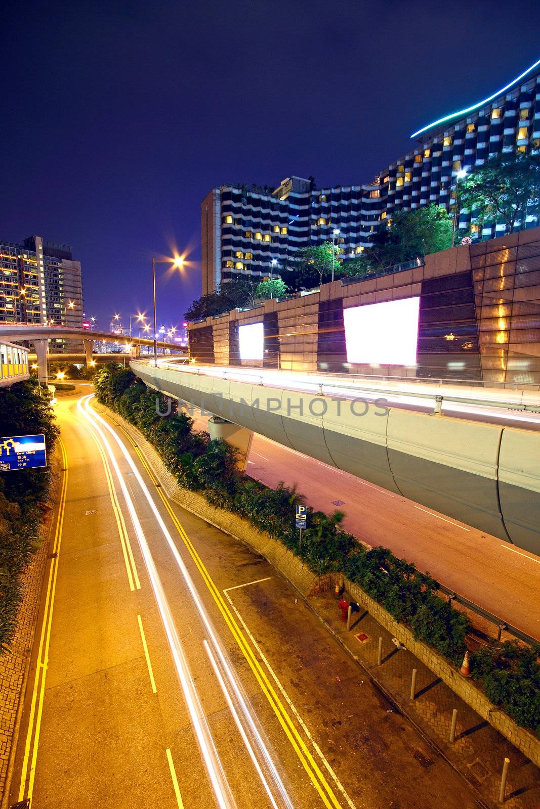 modern urban city , hong kong night