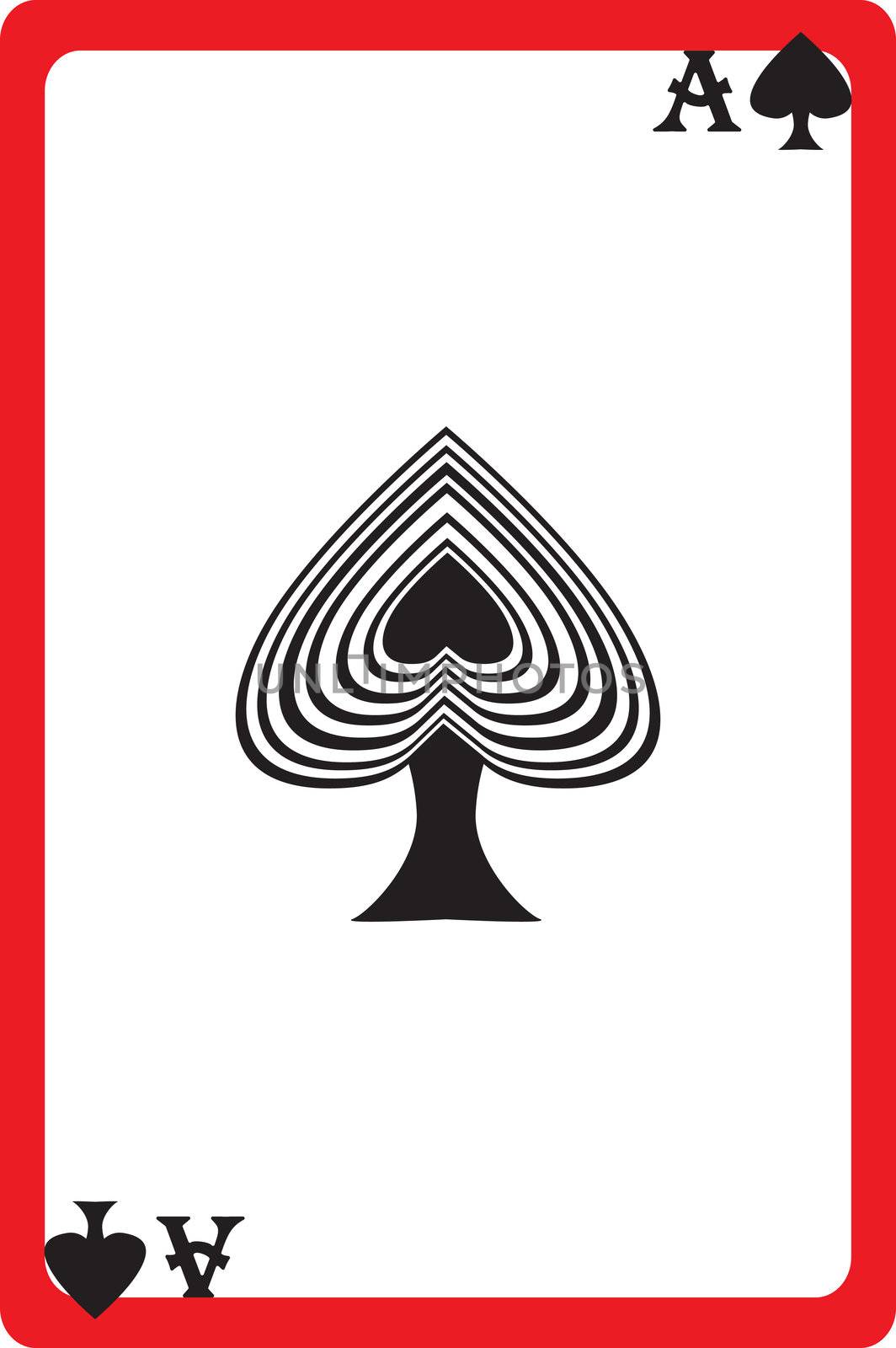 Scale hand drawn illustration of a playing card representing the ace of spades, one element of a deck