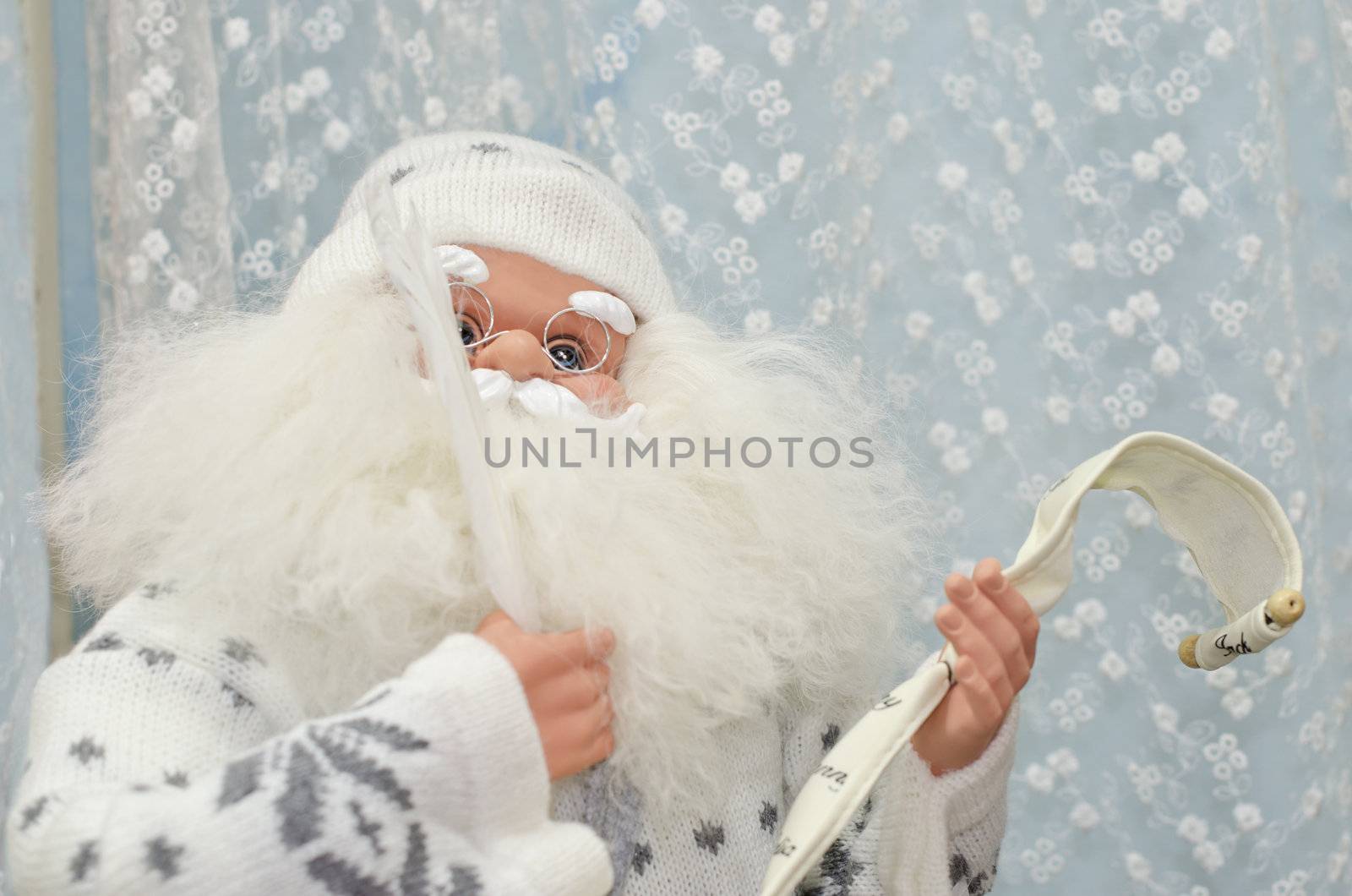 close Christmas and new year decoration with white Santa Claus