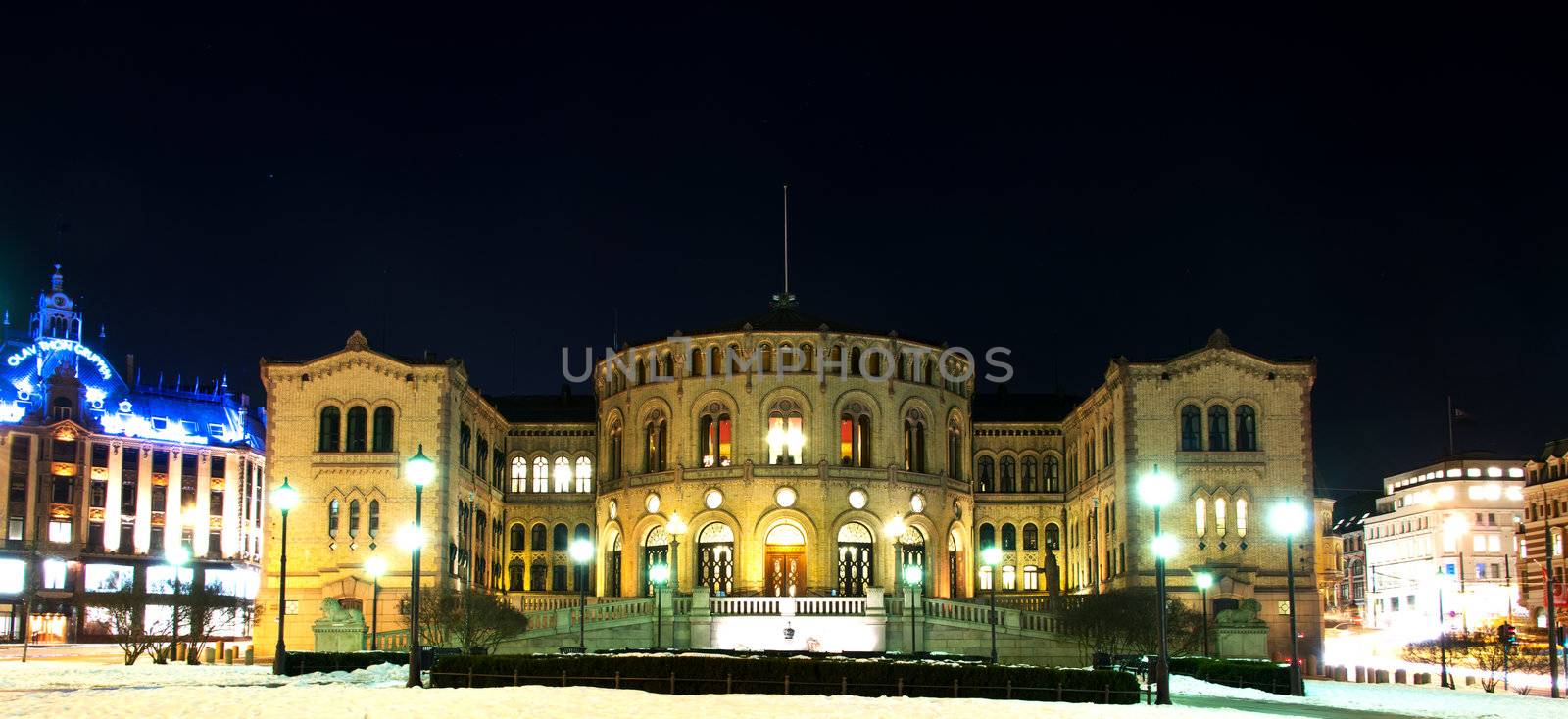 Stortinget at night by Nanisimova