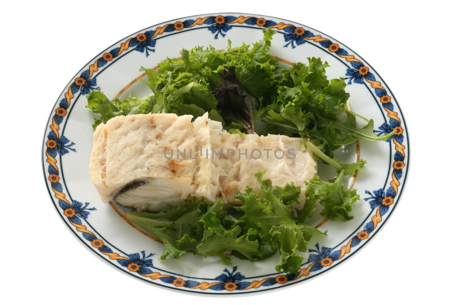 Boiled codfish with salad