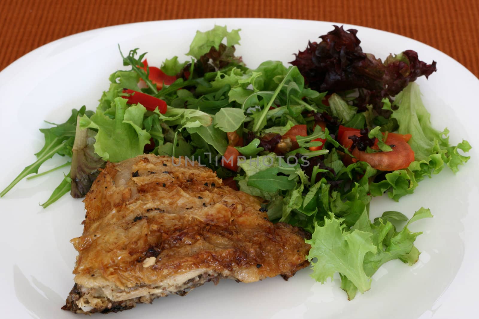 chicken with salad on a plate by nataliamylova