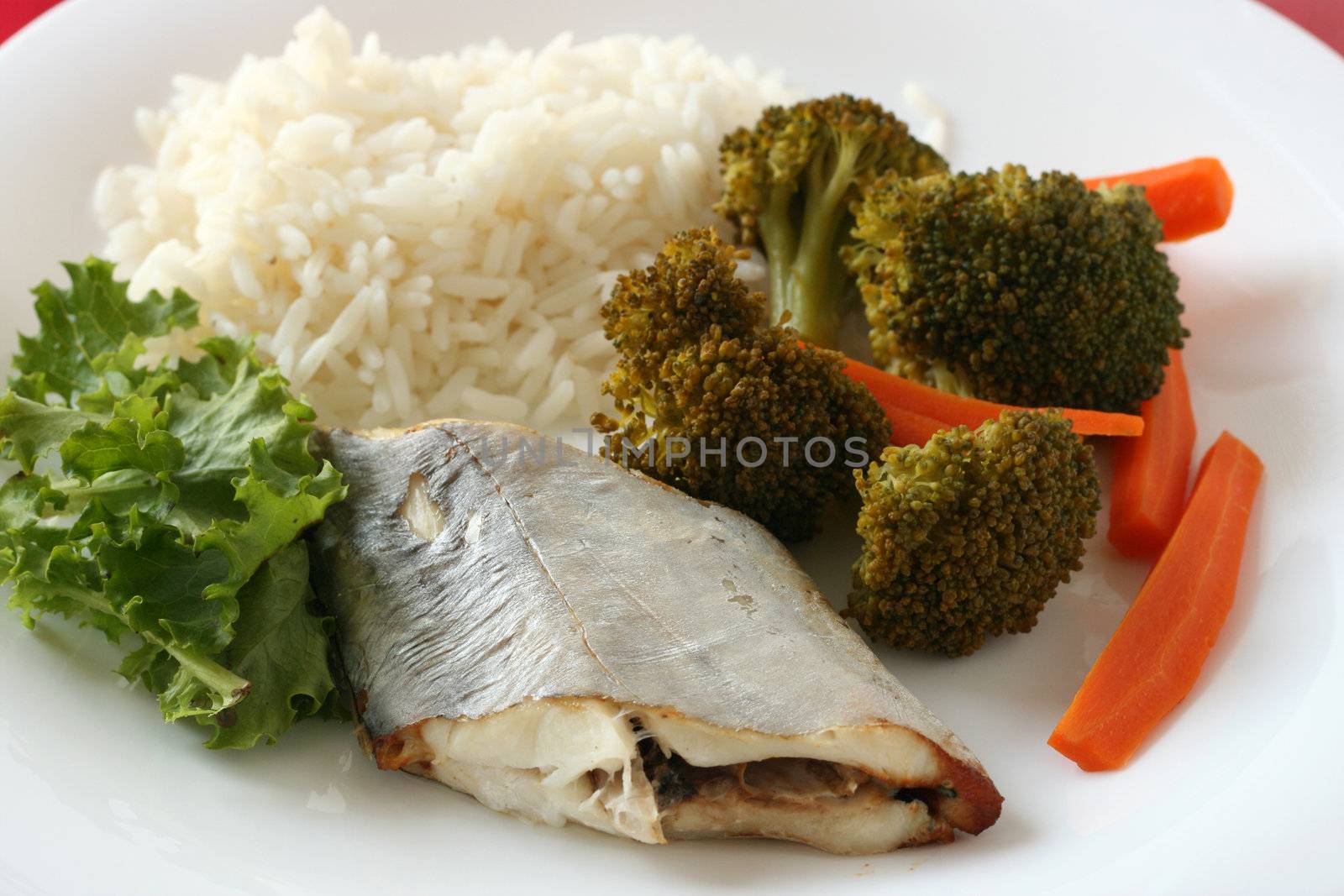 fried swordfish with rice and vegetables by nataliamylova