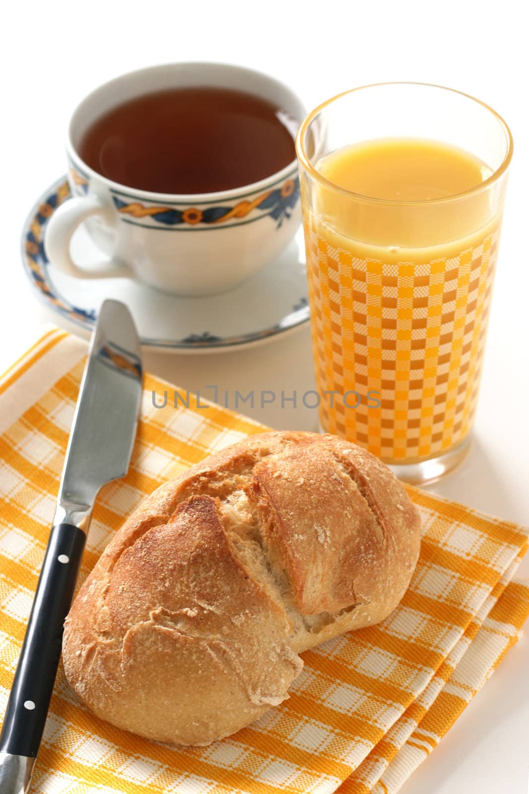 Bread with tea and juice