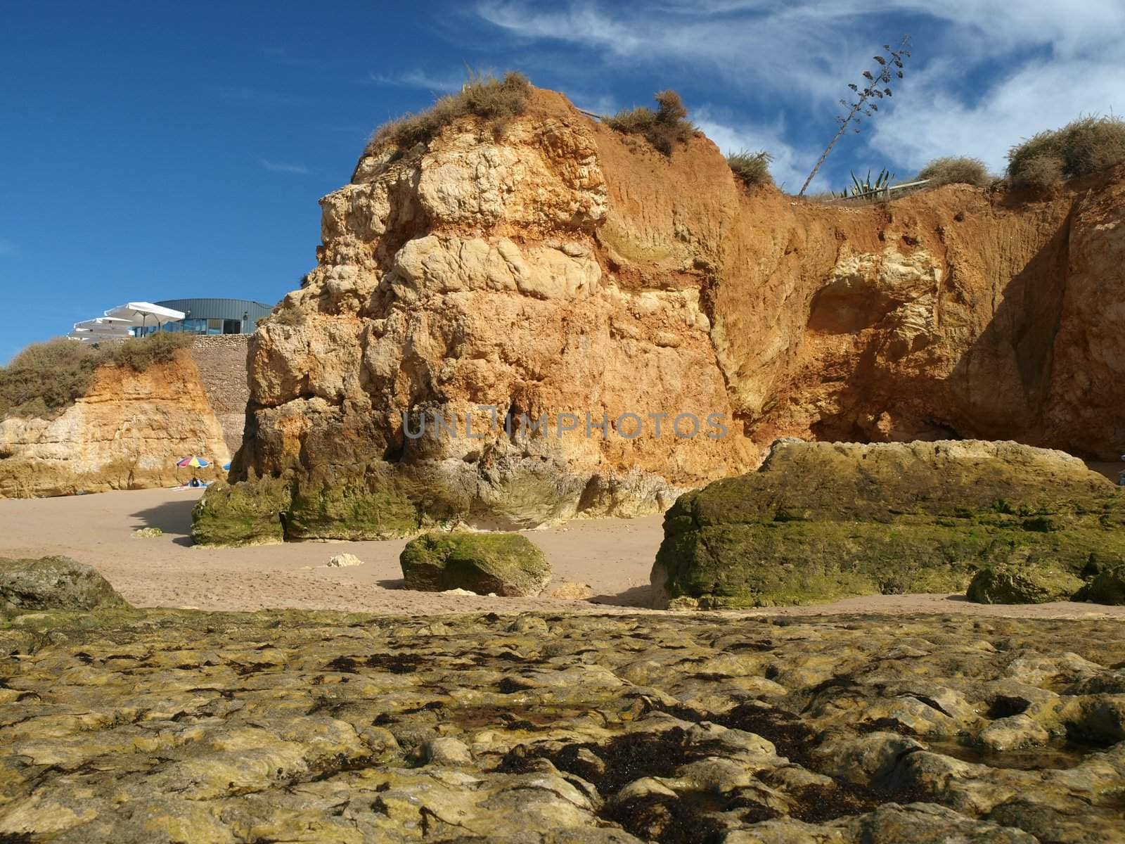 Algarve coast at low tide the ocean 
