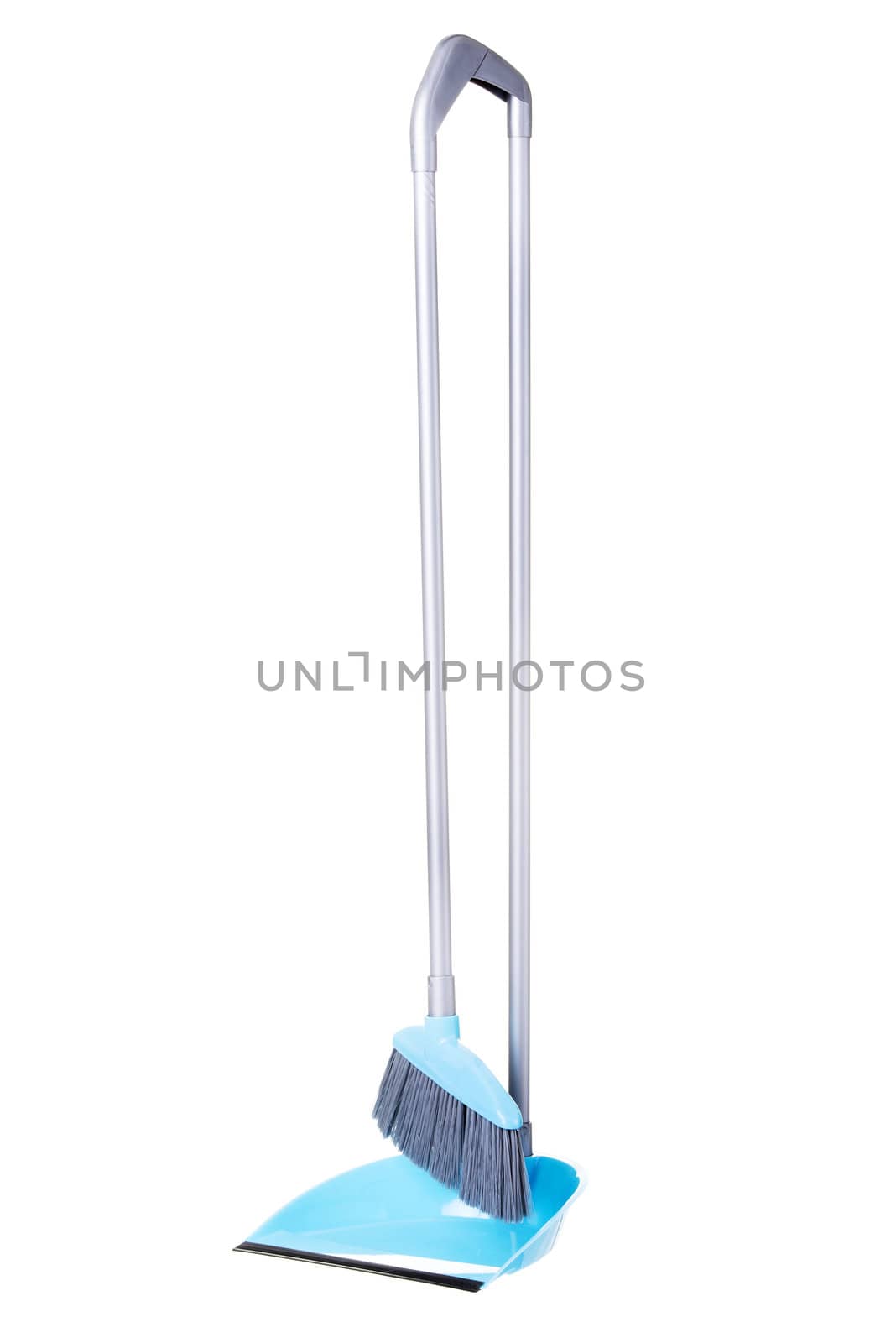 Blue broom and scoop isolated on white