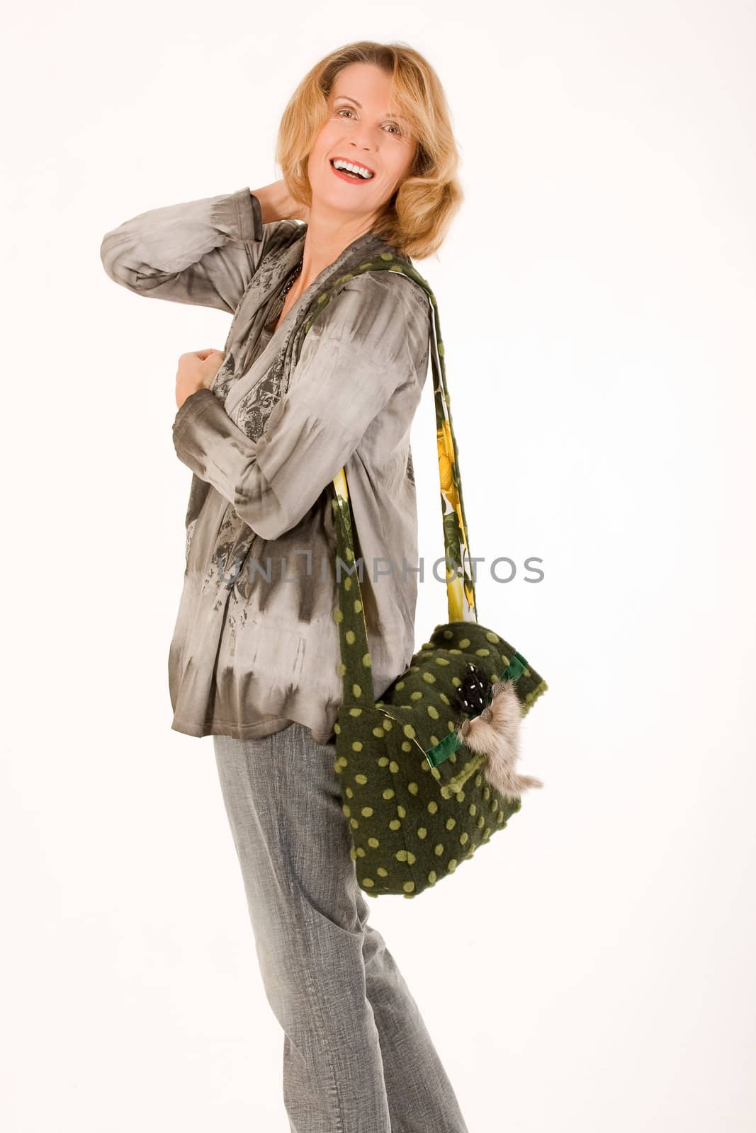 fashionable lady with green designer bag