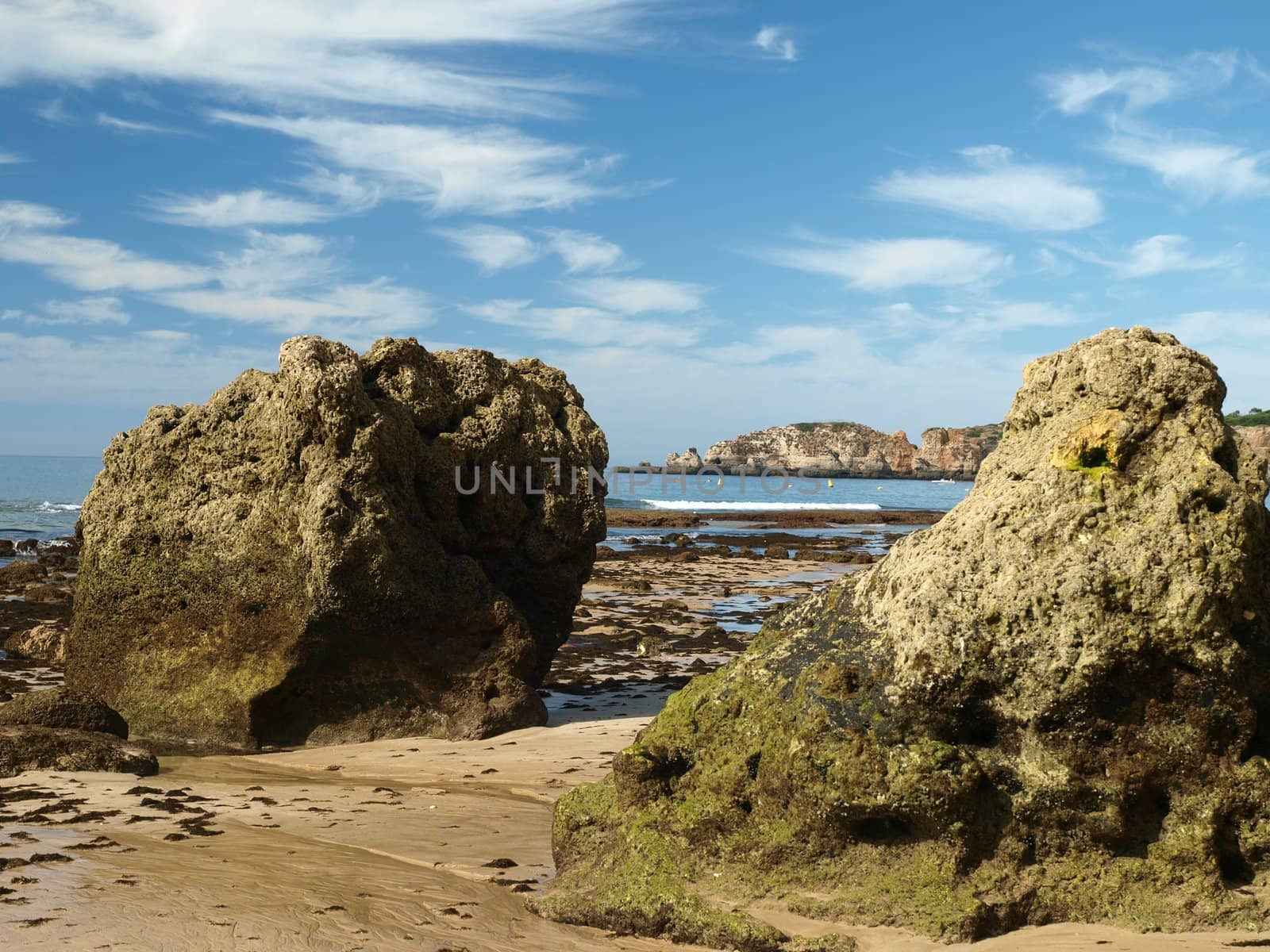 Algarve coast at low tide the ocean 
