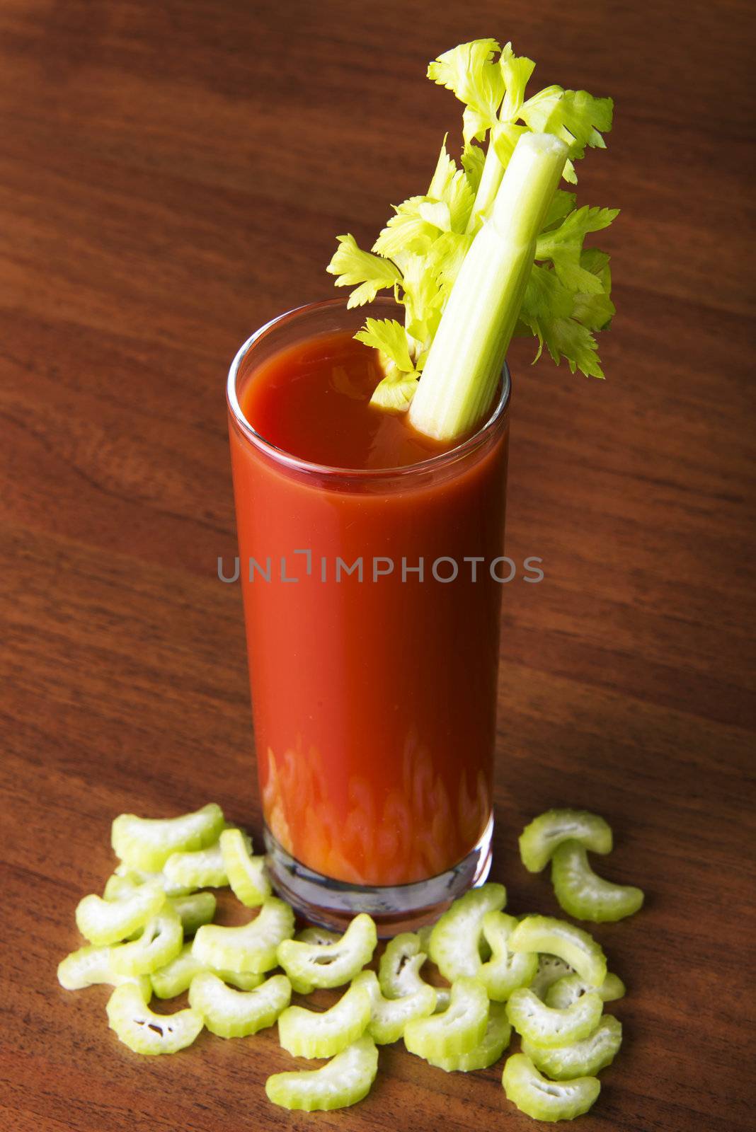 Tomato juice, bloody mary on table