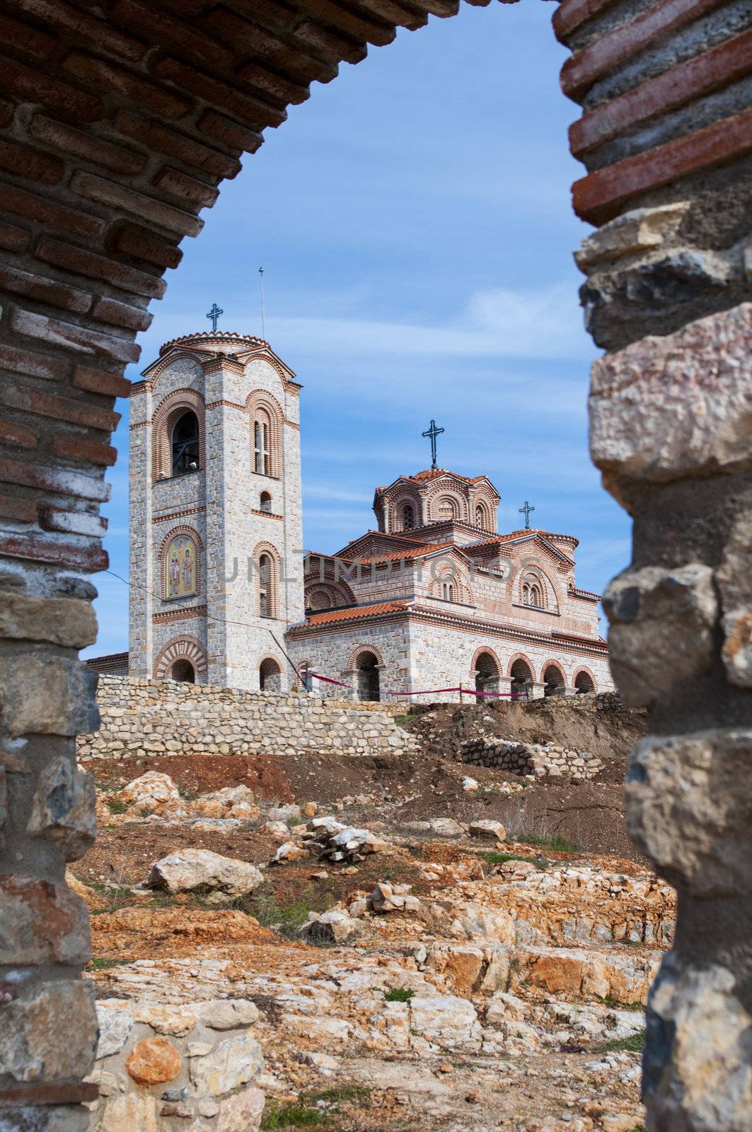 old ancient church Plaosnik on Ohrid coast, Macedonia