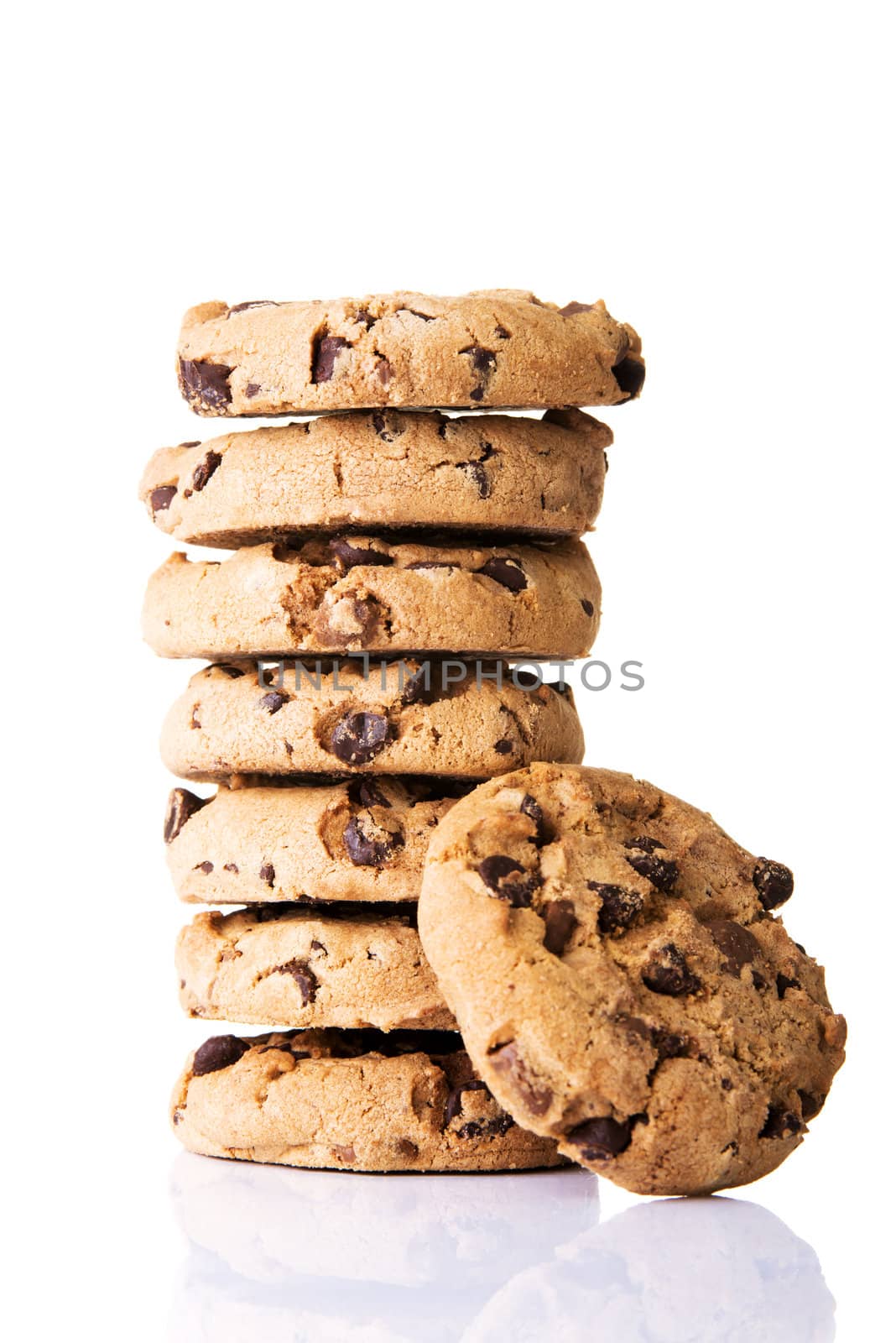 Pile of chocolate cookies isolated on white