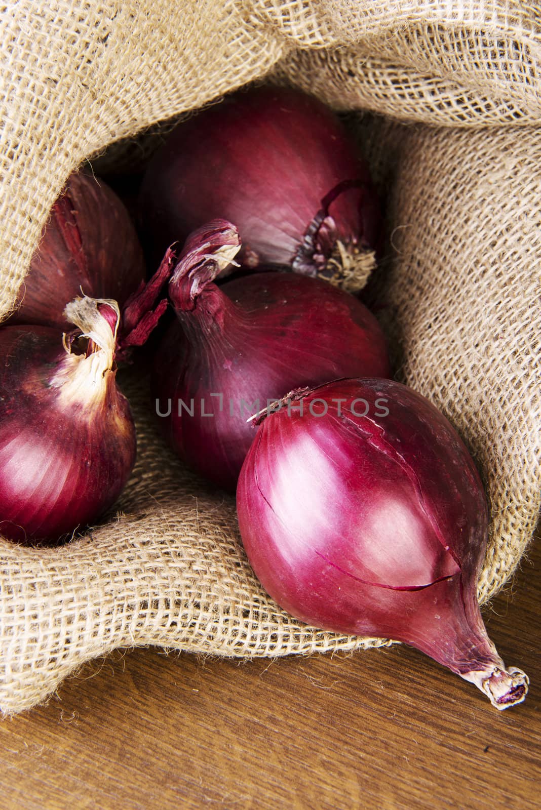Red onion in bag