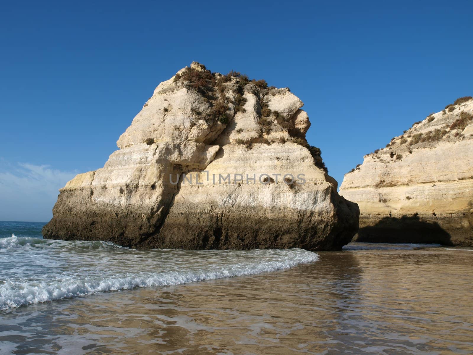 Colorful rock cliffs of the Algarve in Portugal
