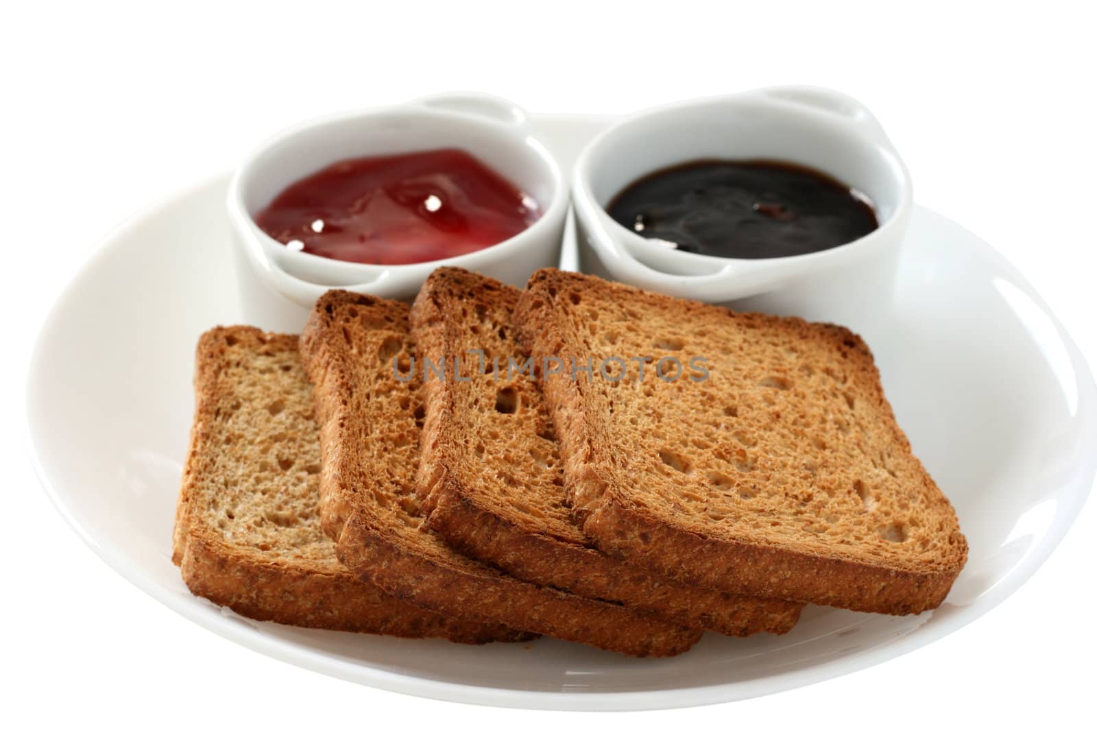 toasts with jam in bowls