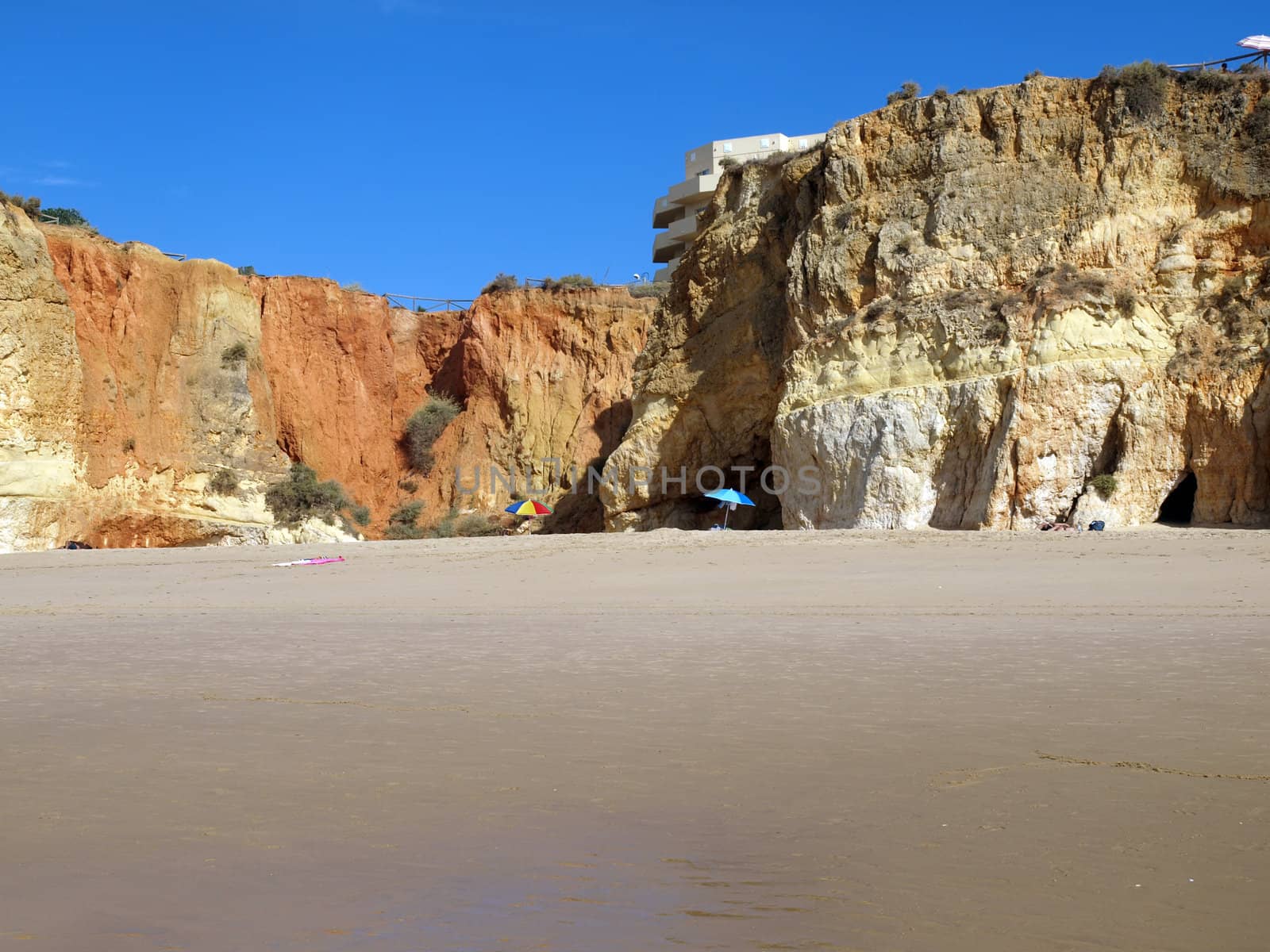 Colorful rock cliffs of the Algarve in Portugal