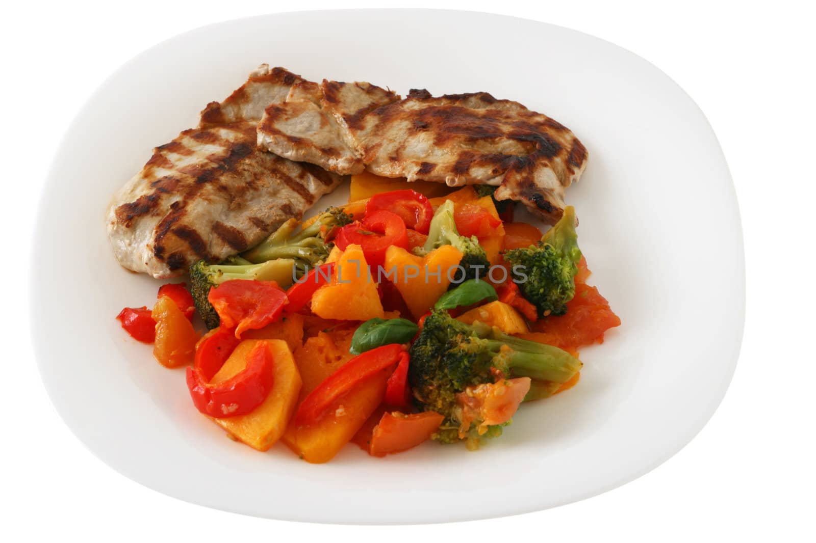 Grilled pork with vegetables