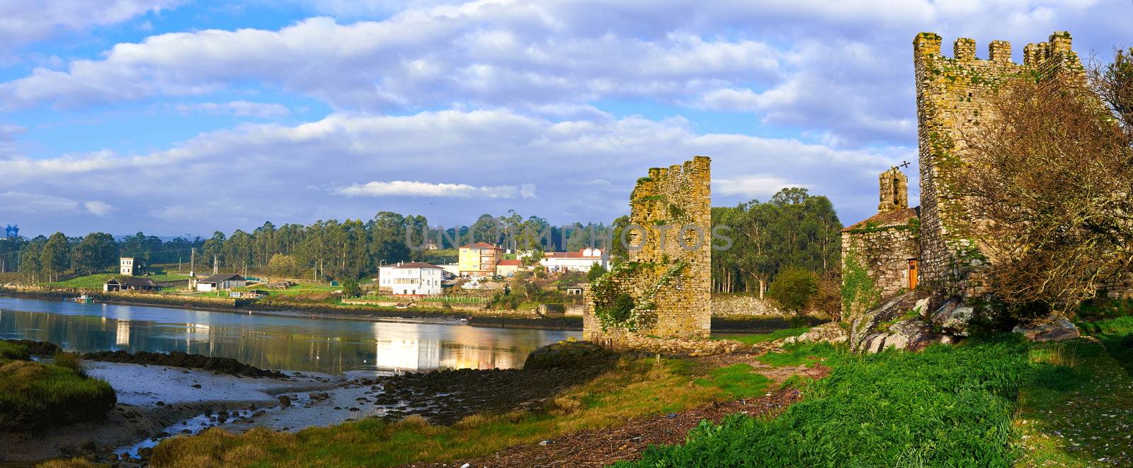 Ruins of two defensive towers at the mouth of Ulla river
