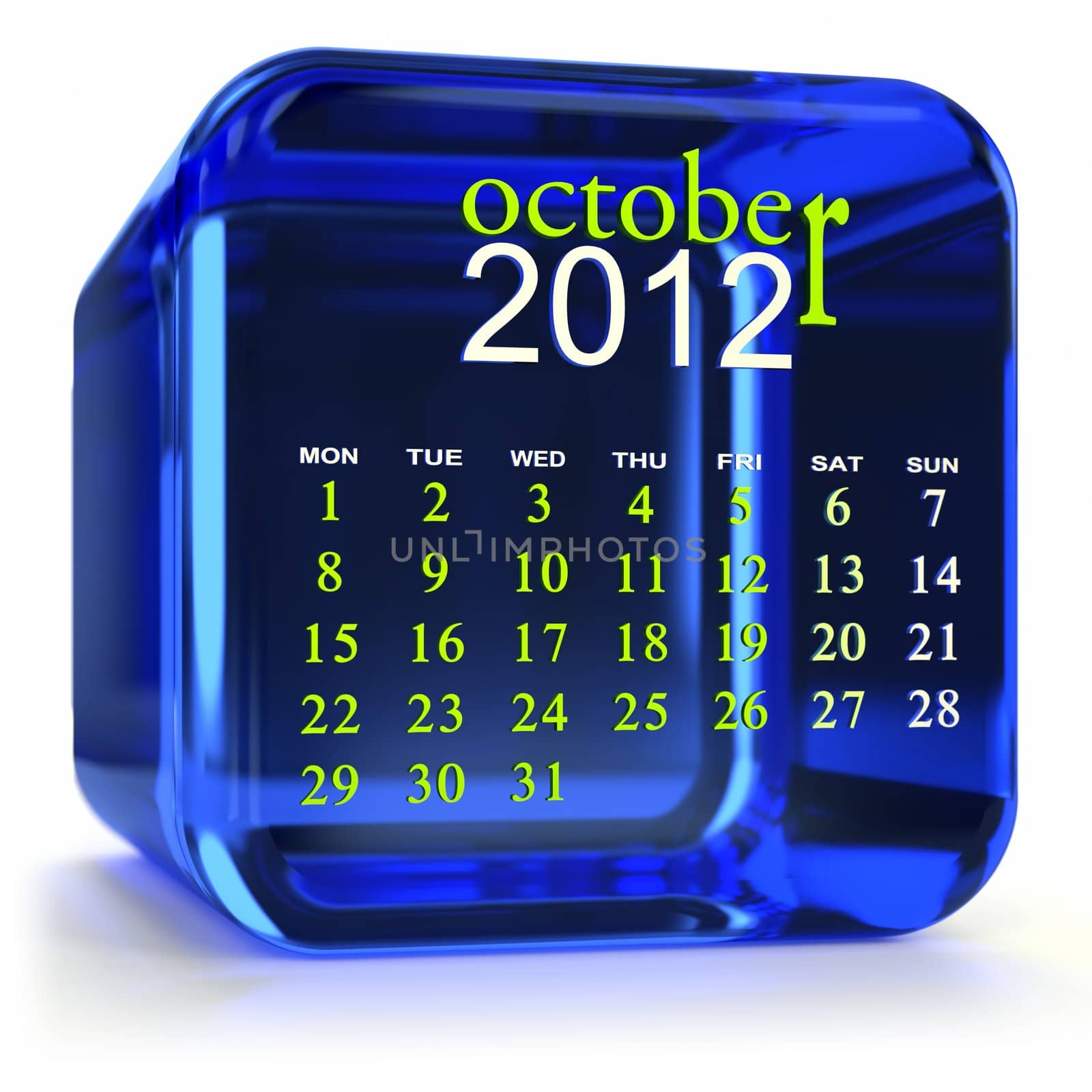 Blue glass calendar. Part of a calendar set.