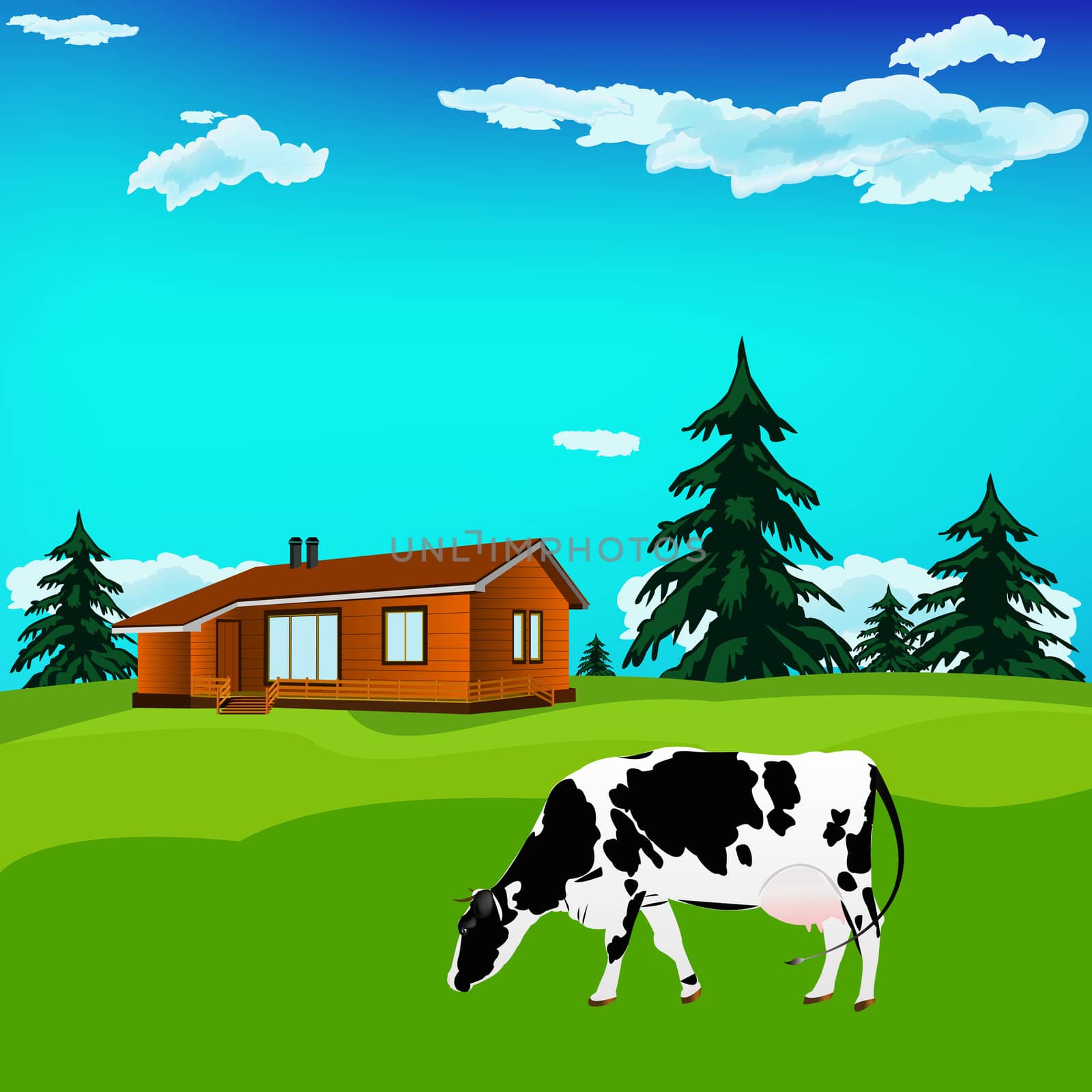 Dairy cow on a alps  green meadow. Alps landscape