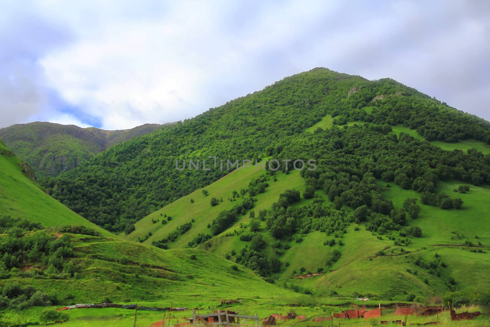 Summer beautiful landscape with Caucasus green mountains