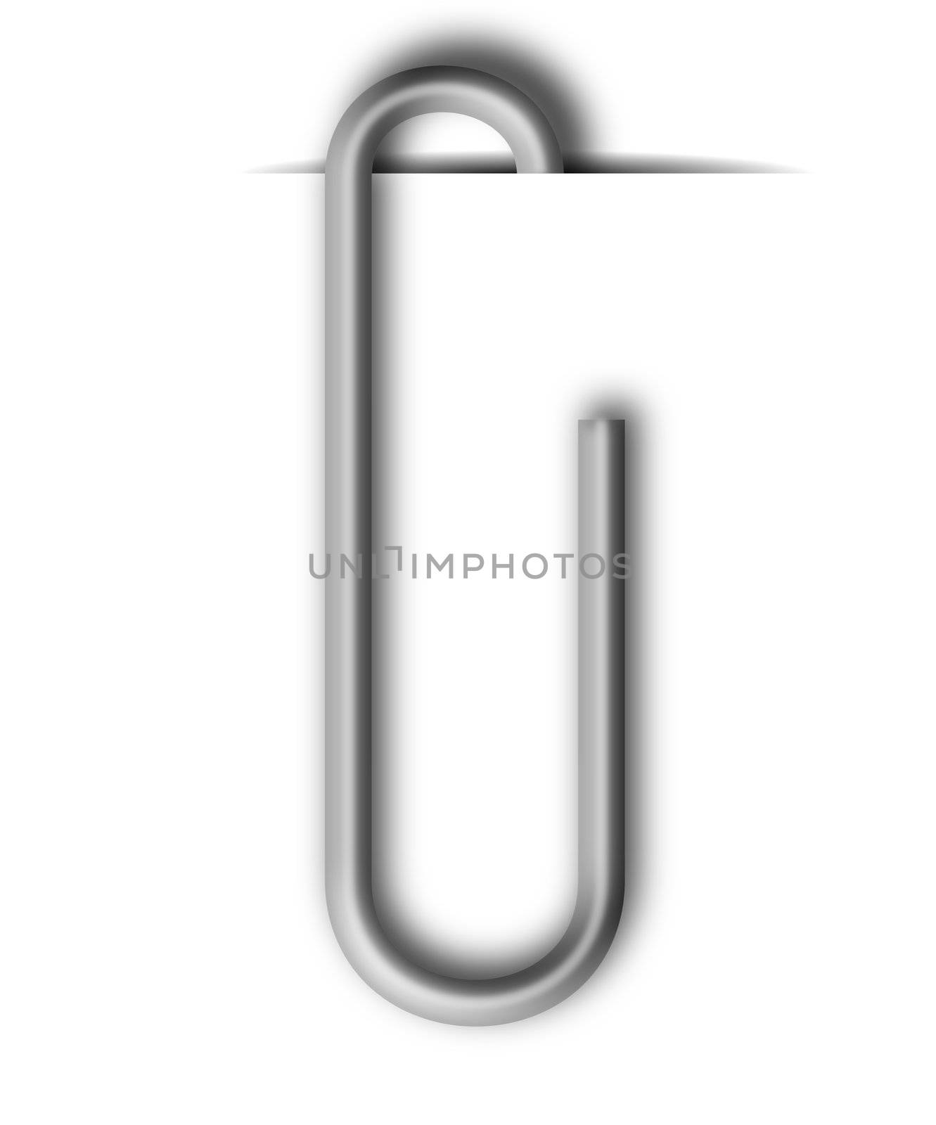 Metal paperclip on white paper background