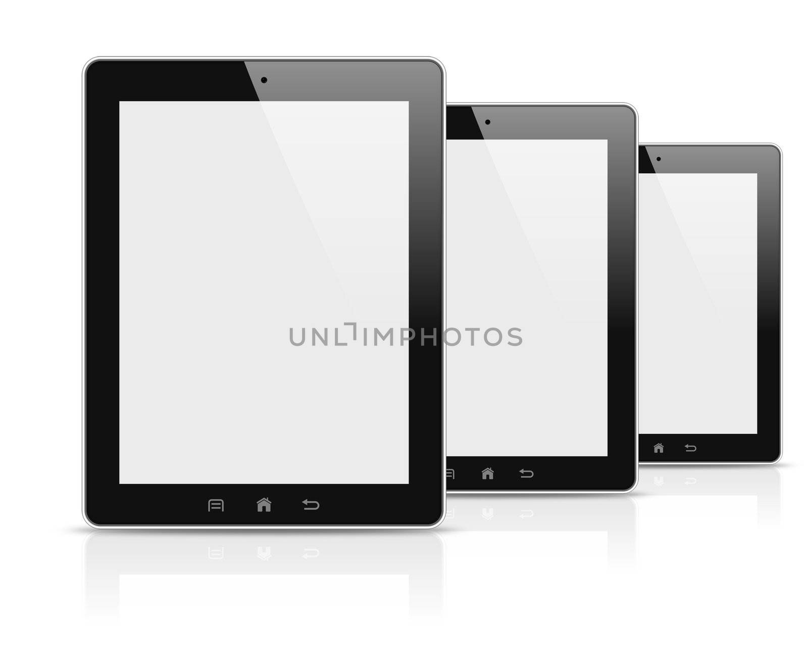 Three modern personal electronic tablets