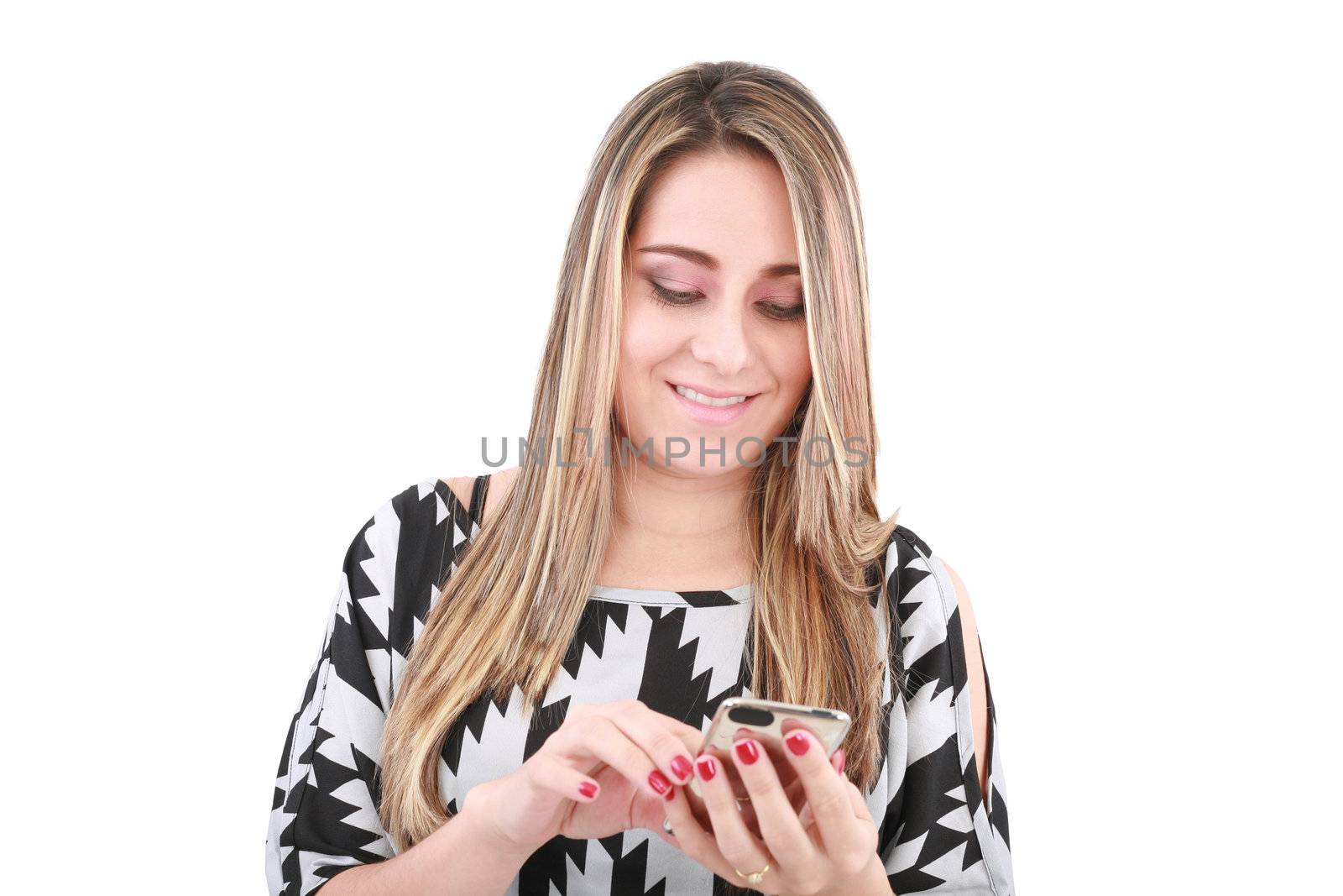 portrait of happy woman with mobile phone