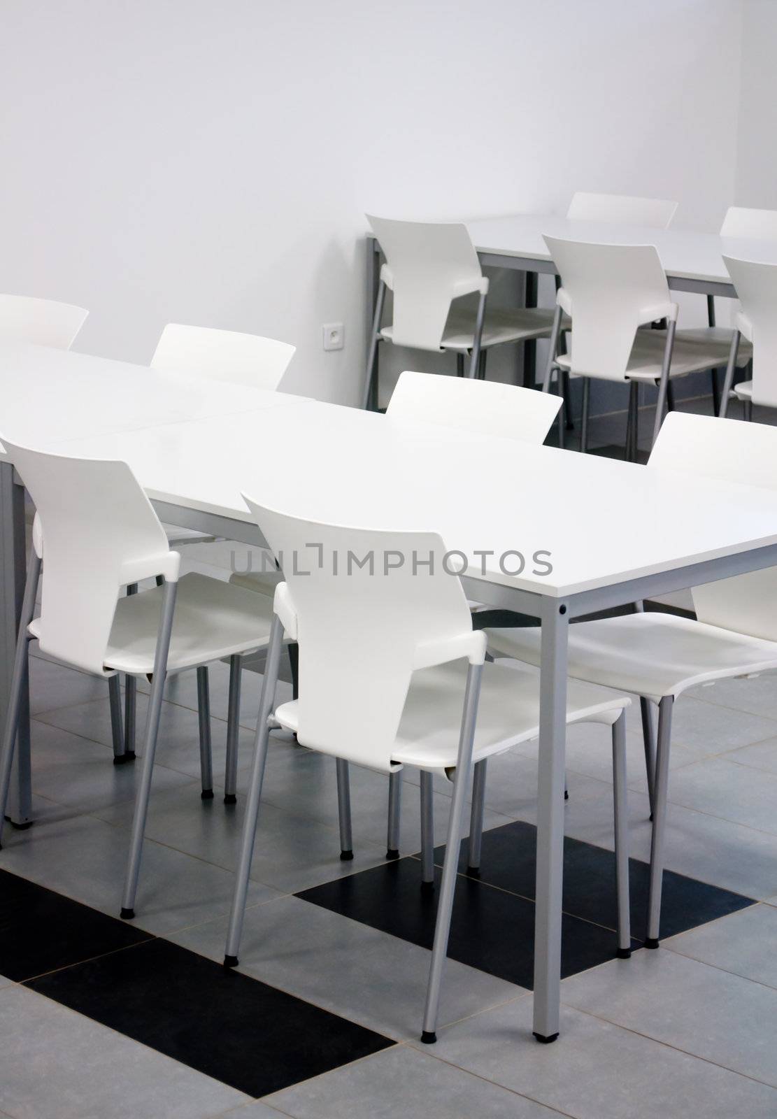 Interior of Modern Black and White Dining Hall