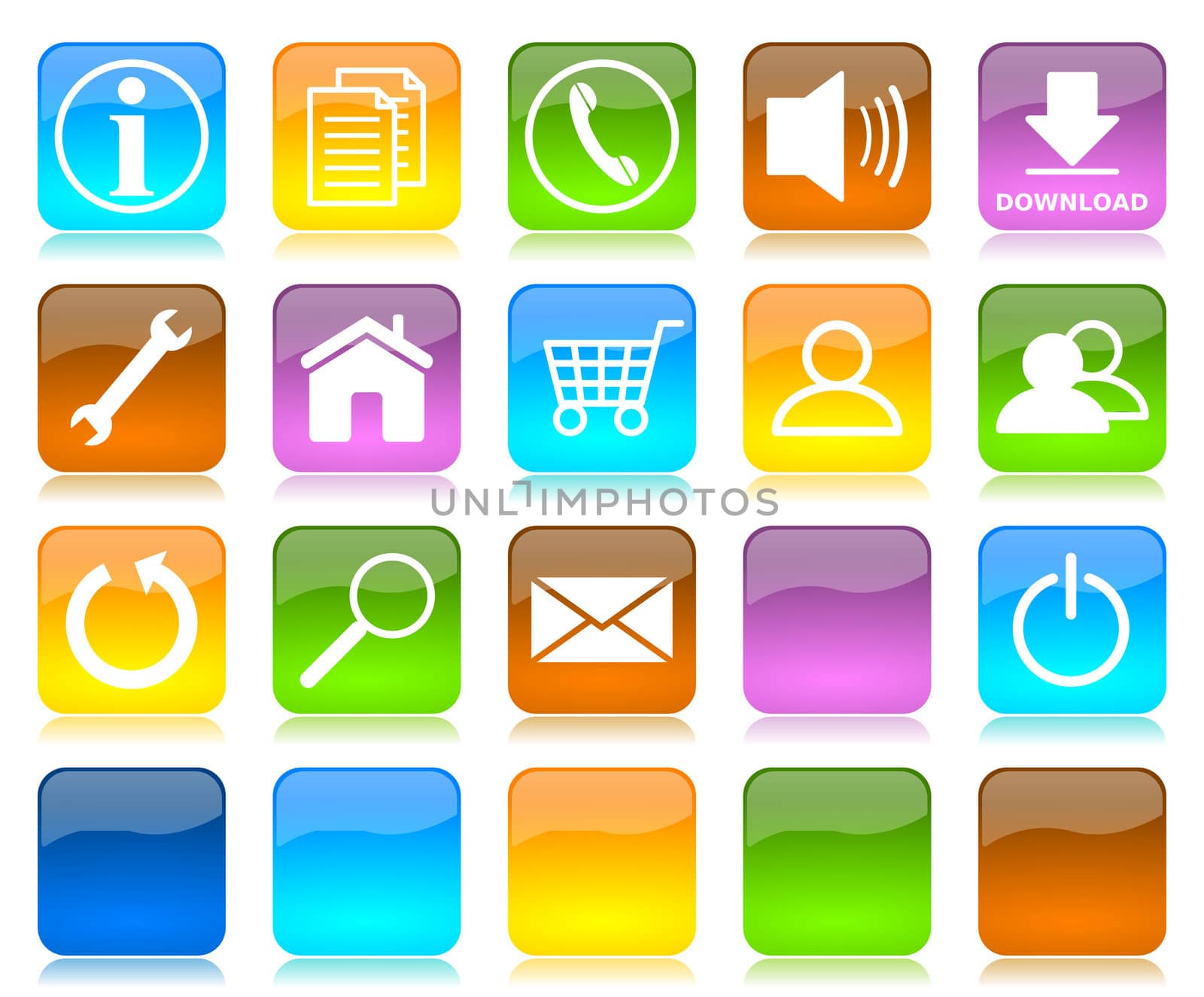 Colorful glossy internet icons series and five colors blank customizable buttons