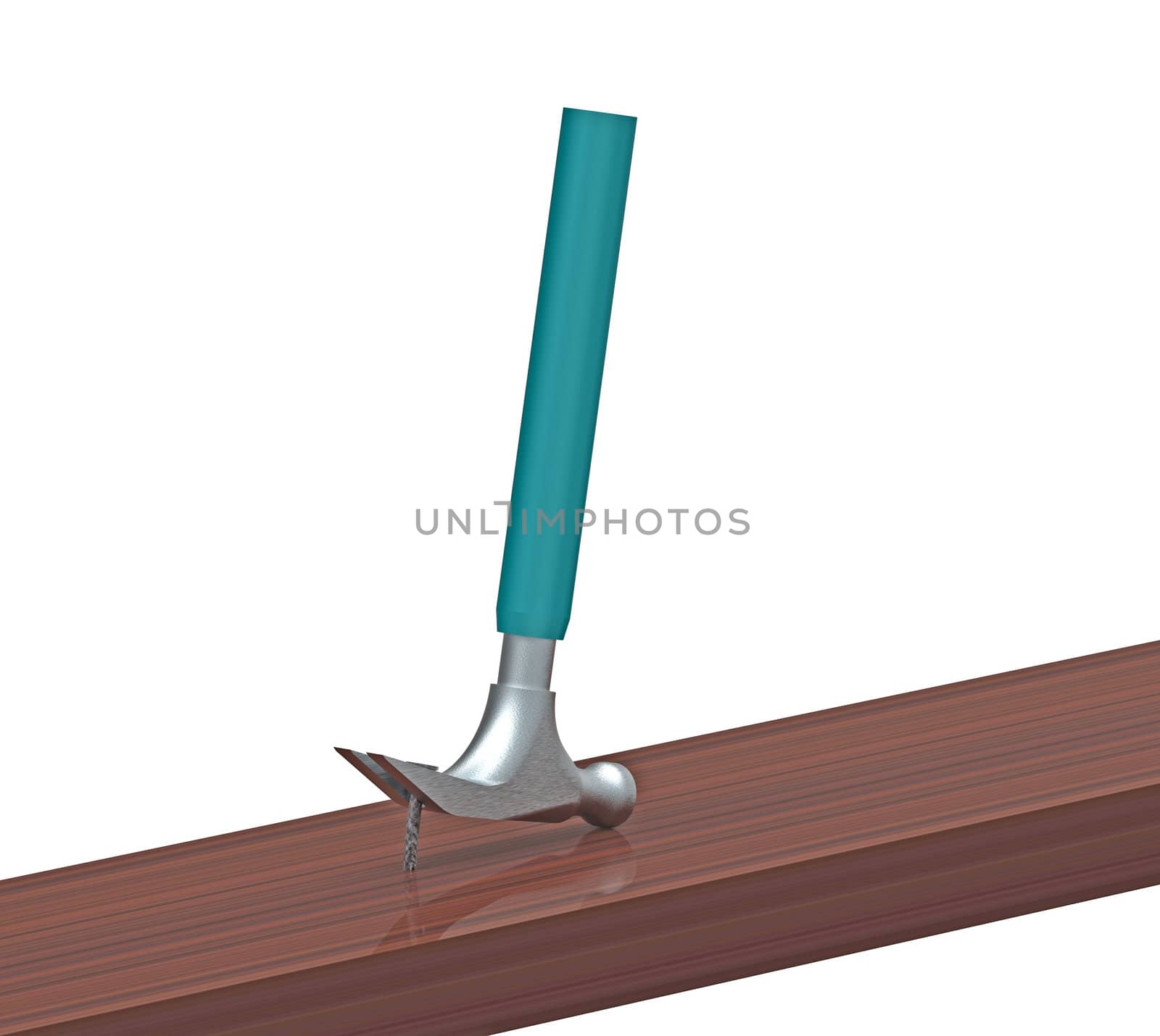 Pulling nails out of wooden planks, isolated on white