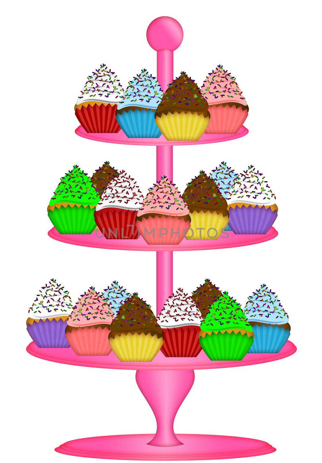 Cupcakes on Three Tier Cake Stand Illustration by jpldesigns